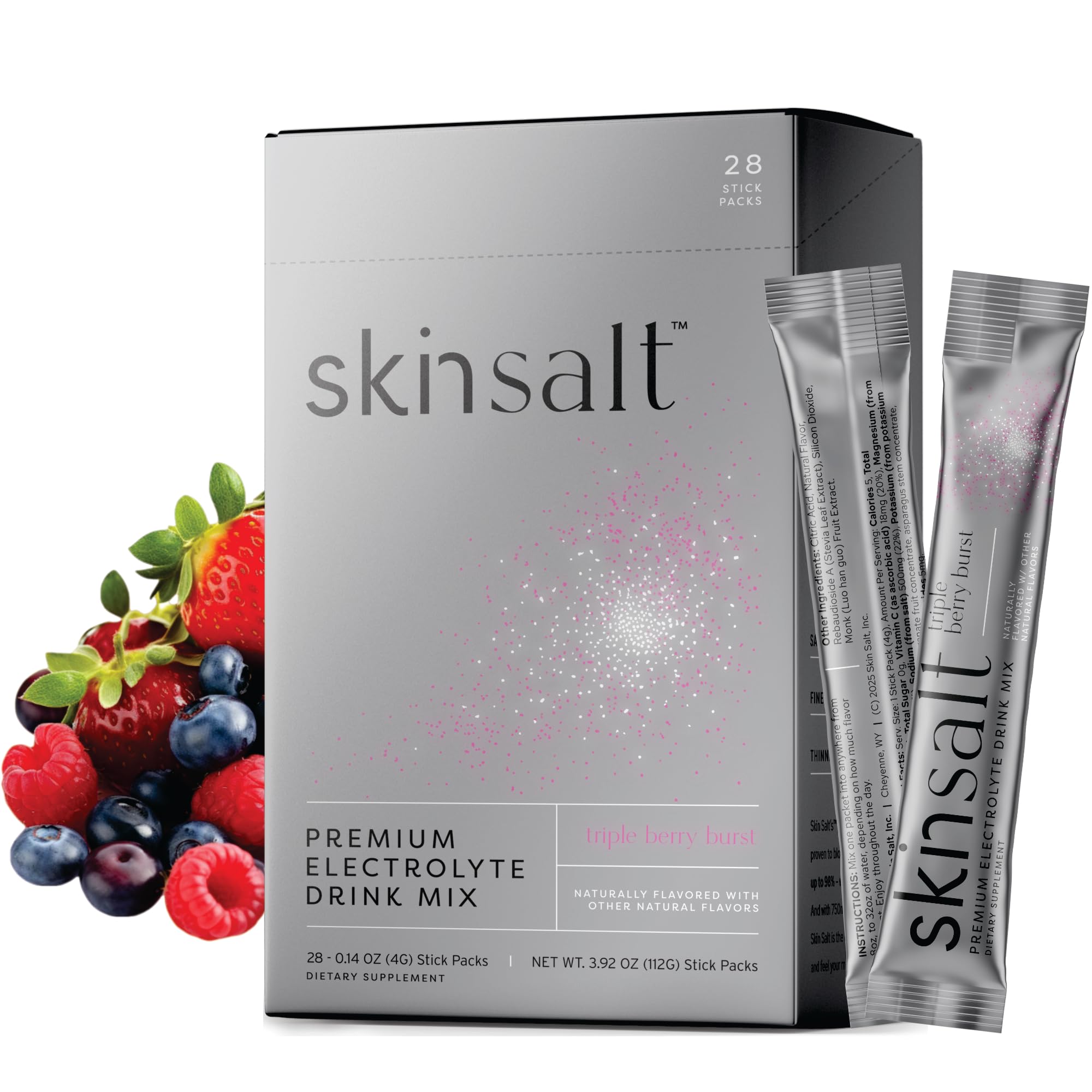 SKIN SALT frente del empaque mostrando sticks y beneficios visibles