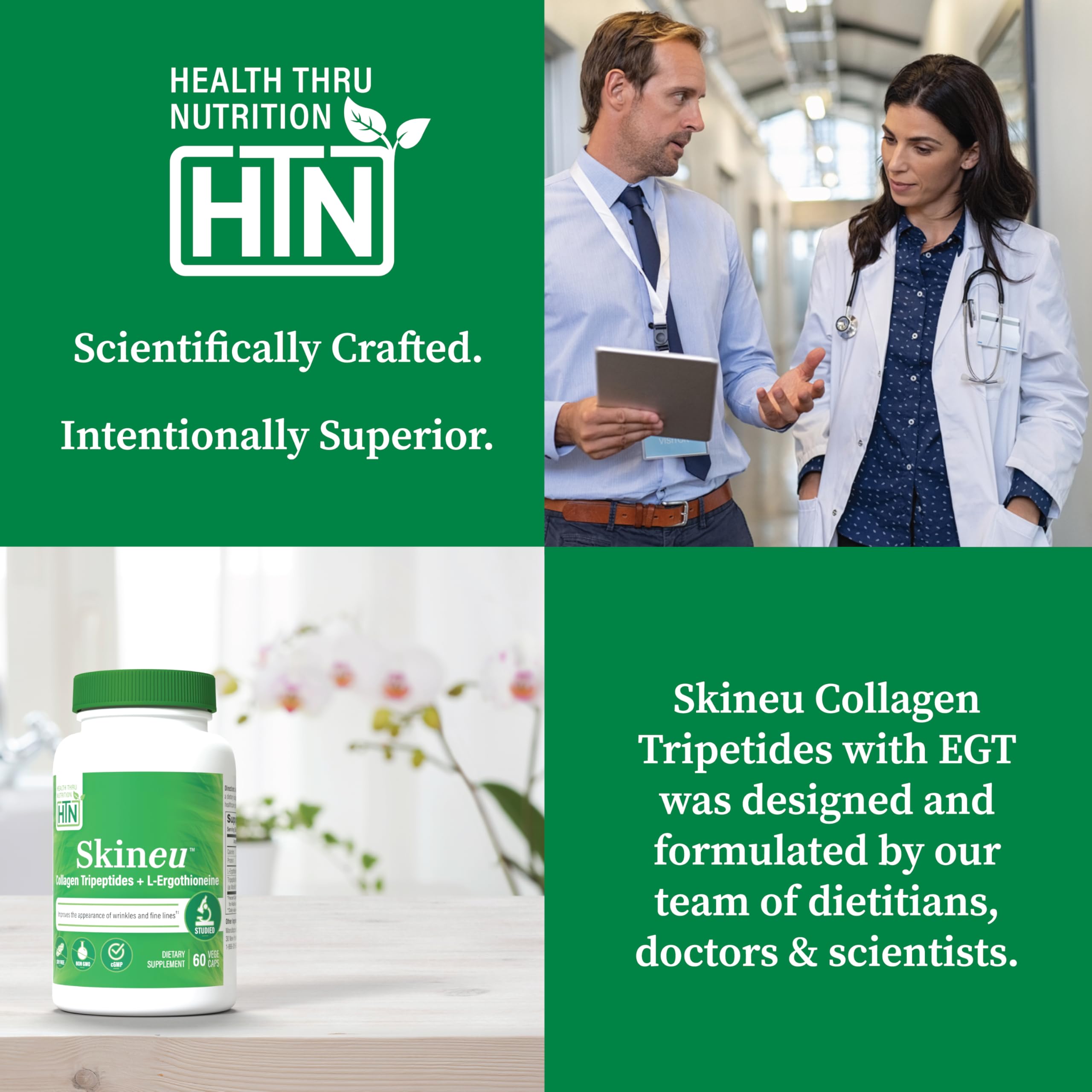 Health Thru Nutrition Skineu comparación de tamaño del frasco para escala