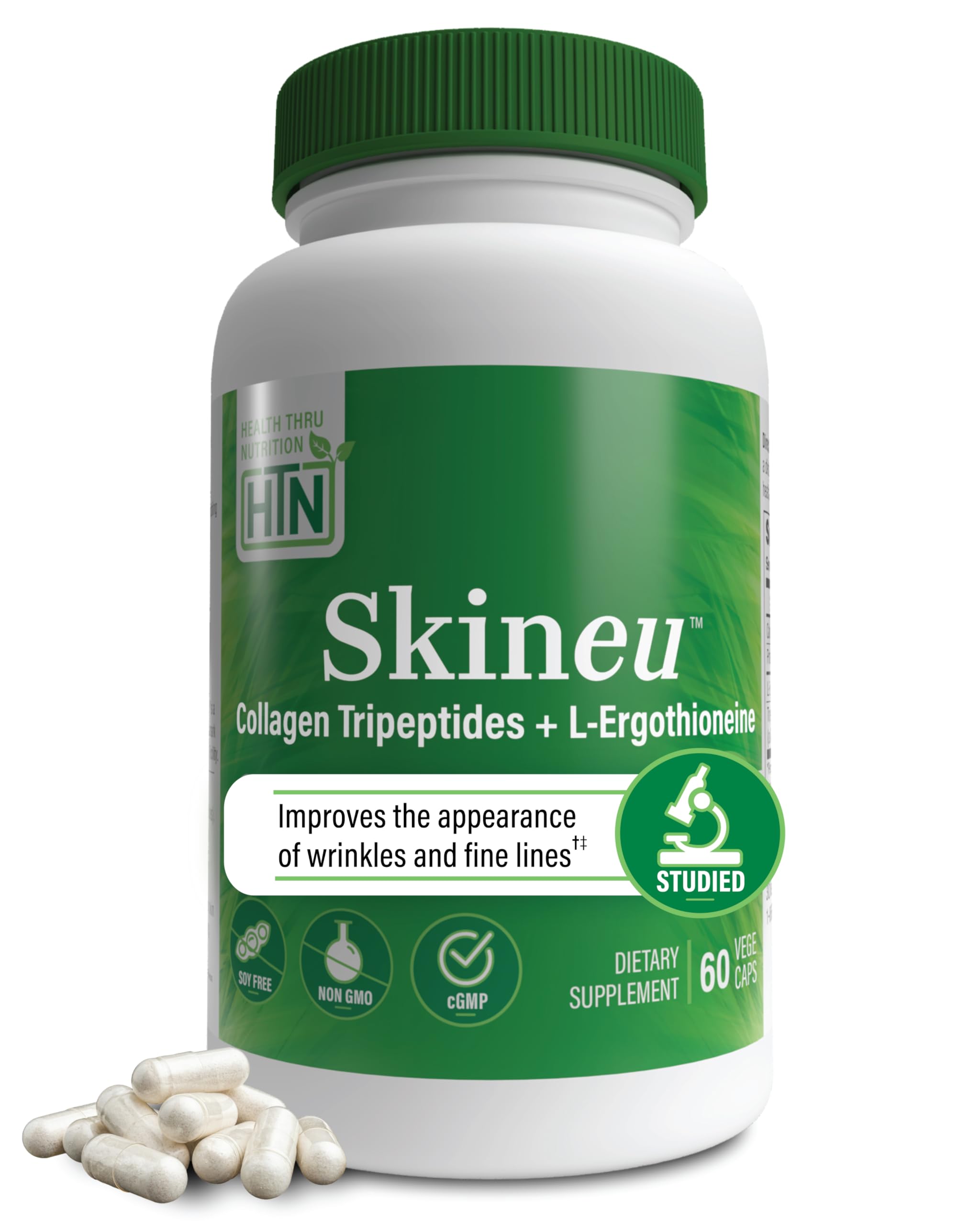 Health Thru Nutrition Skineu frontal del envase mostrando sello de calidad