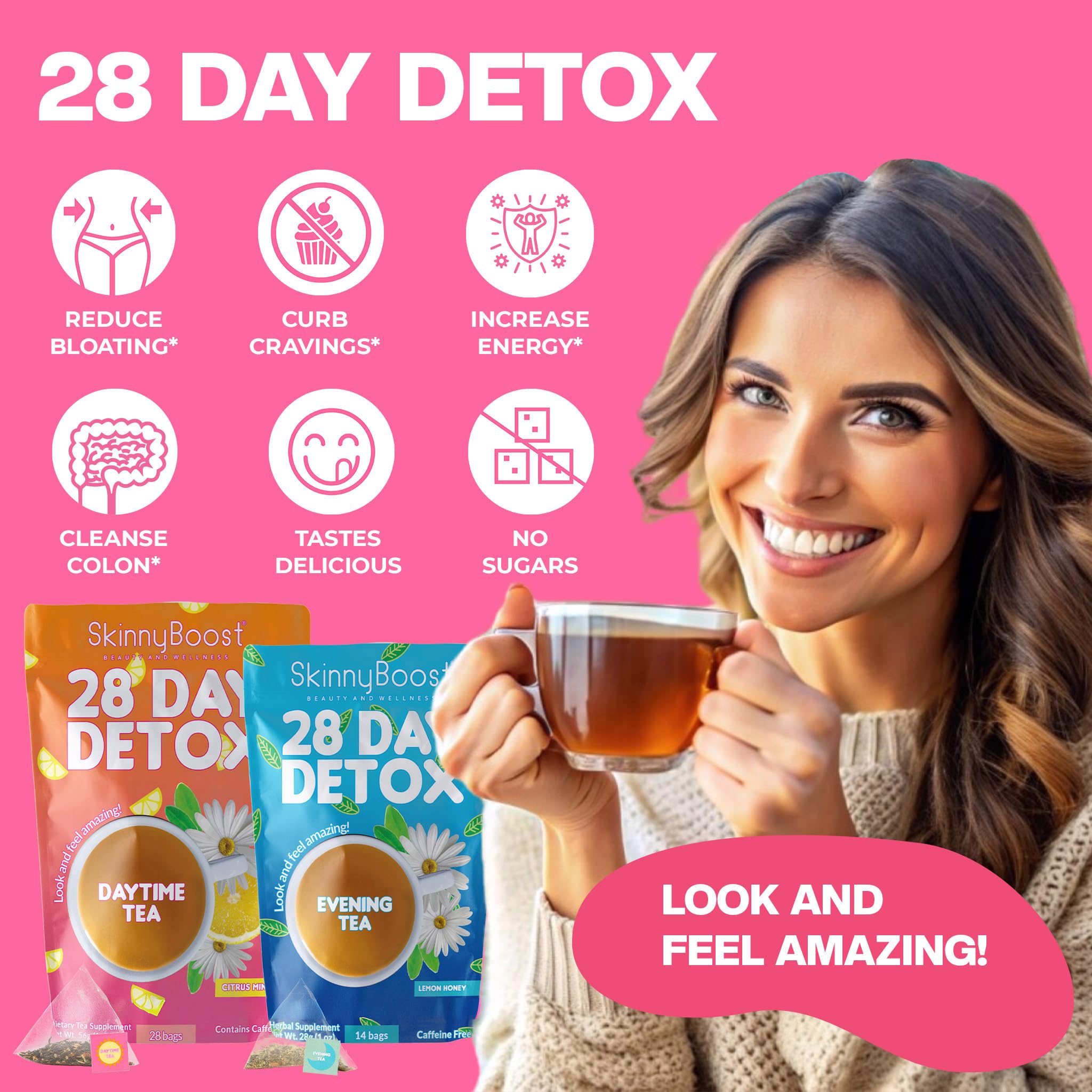 Etiqueta SkinnyBoost con lista de ingredientes, transparencia y confianza