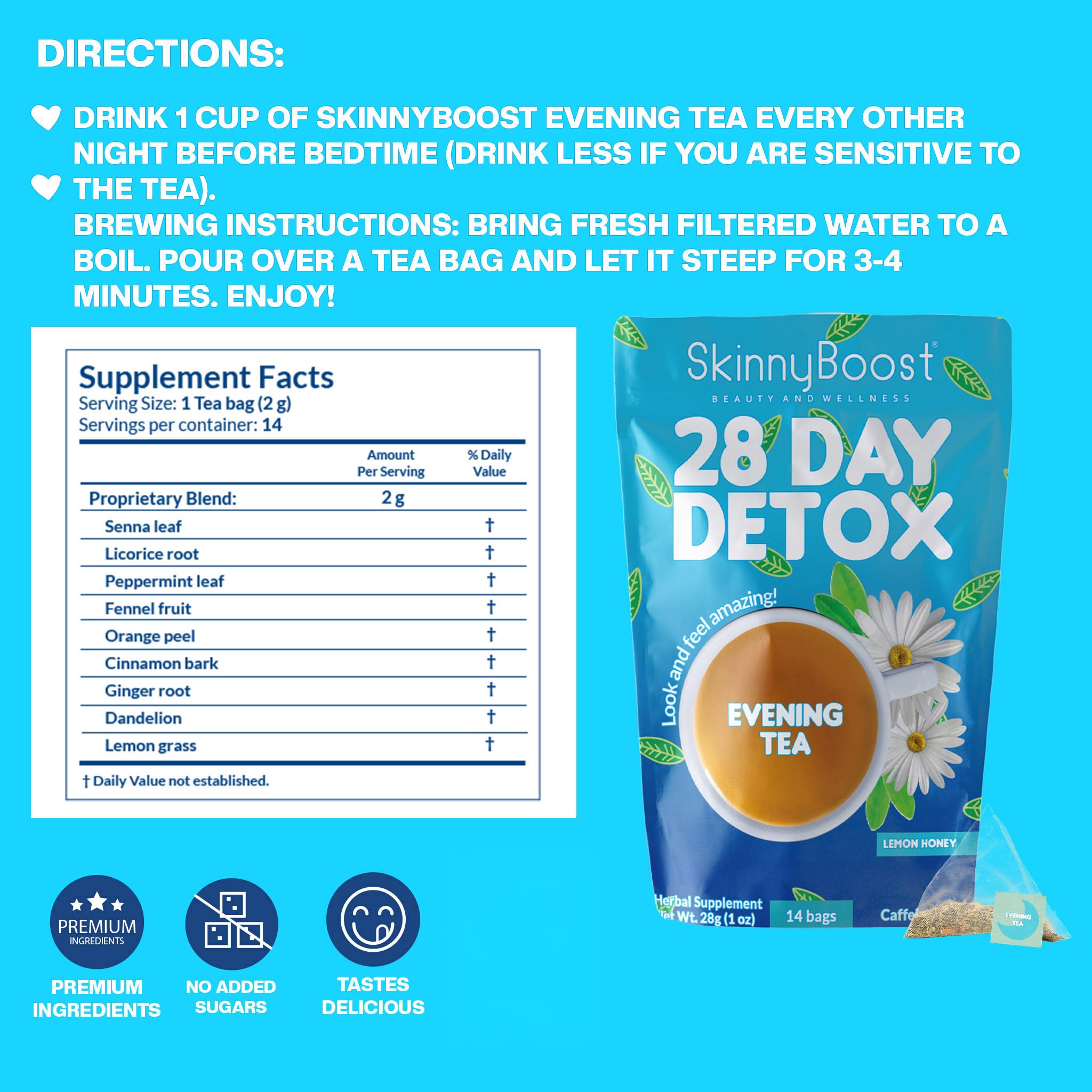 SkinnyBoost hojas secas mezcladas que resaltan ingredientes naturales