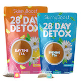 SkinnyBoost envase frontal del kit mostrando día y noche, claridad de uso