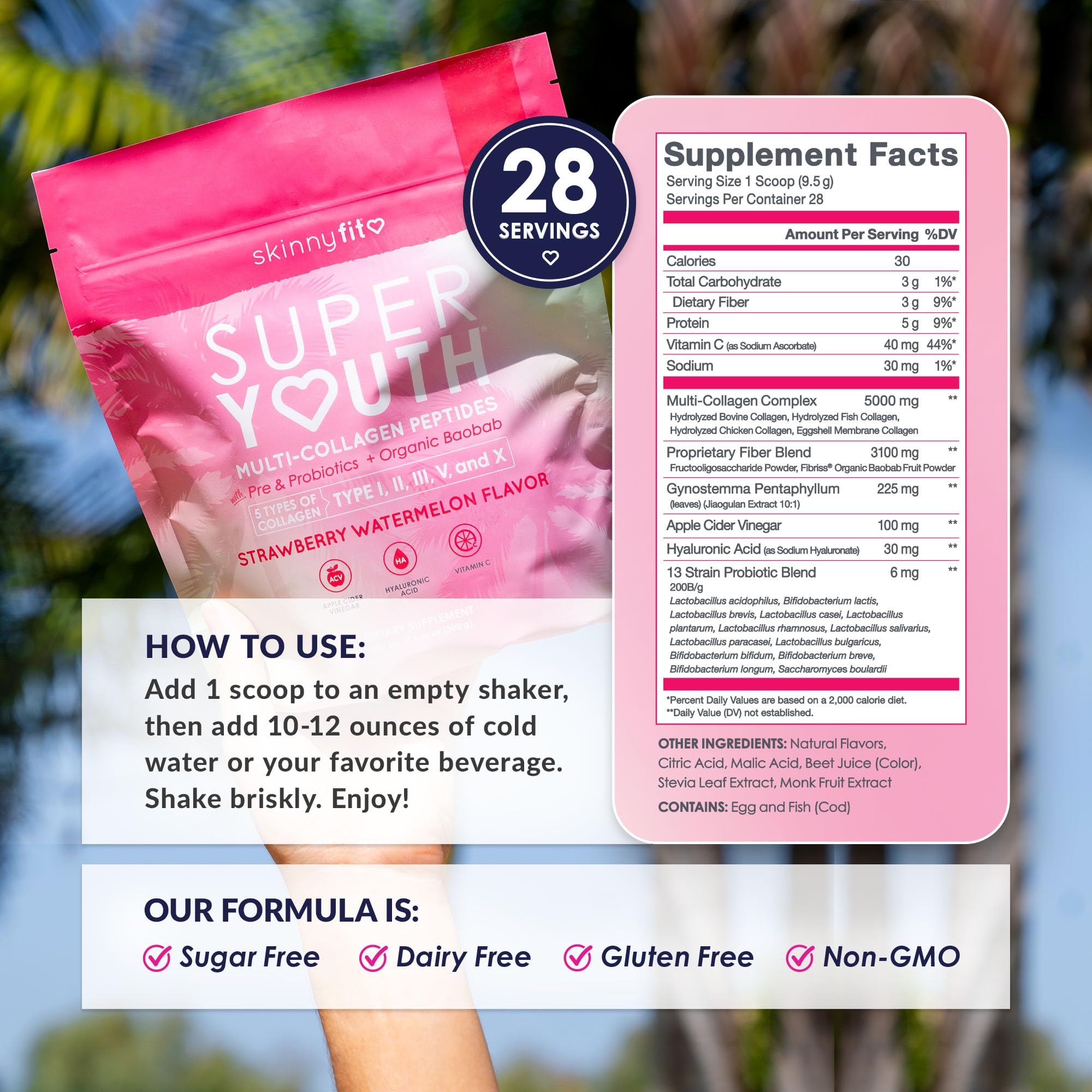 SkinnyFit etiqueta con lista de ingredientes y transparencia del producto