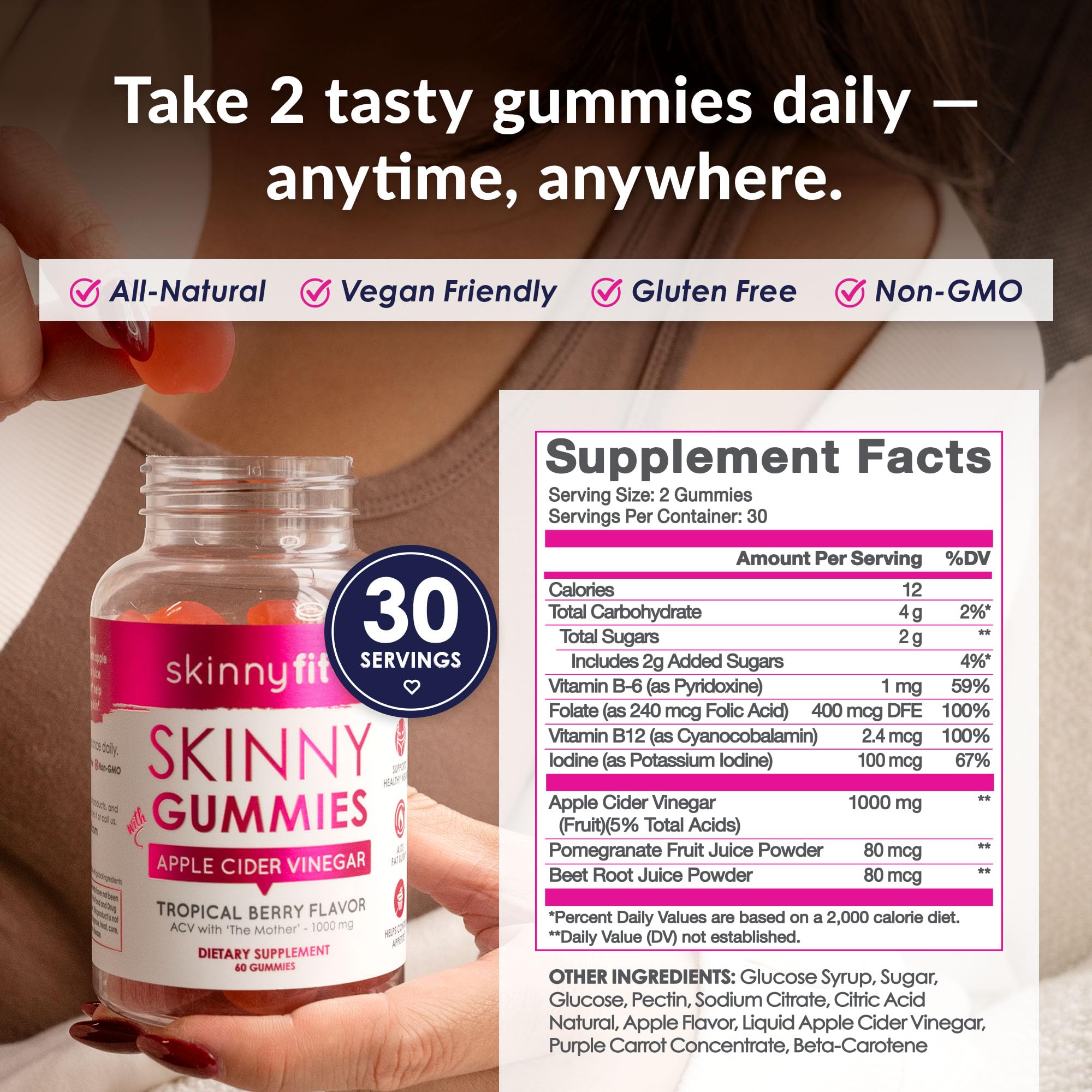 SkinnyFit gomita en mano para ver el tamaño real y la porción práctica