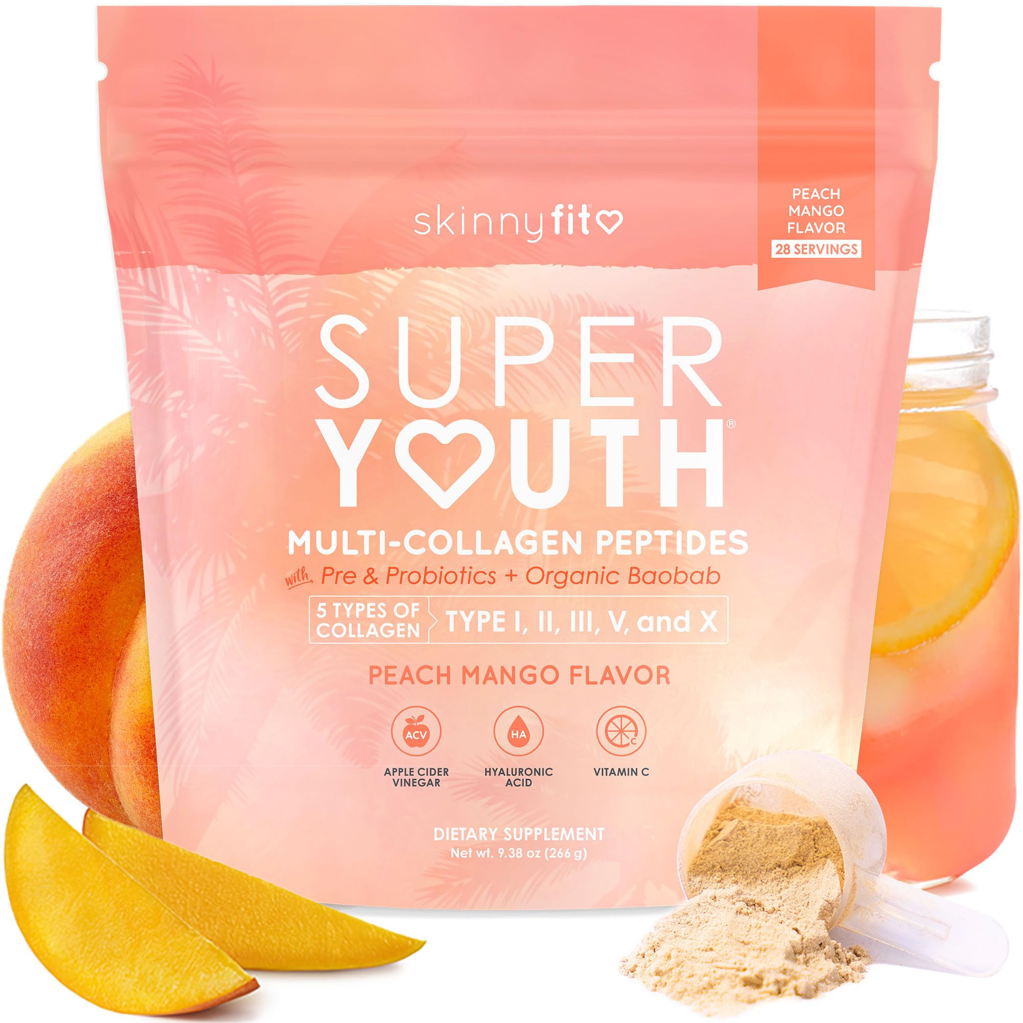 SkinnyFit empaque frontal mostrando fórmula multicolágeno y beneficios