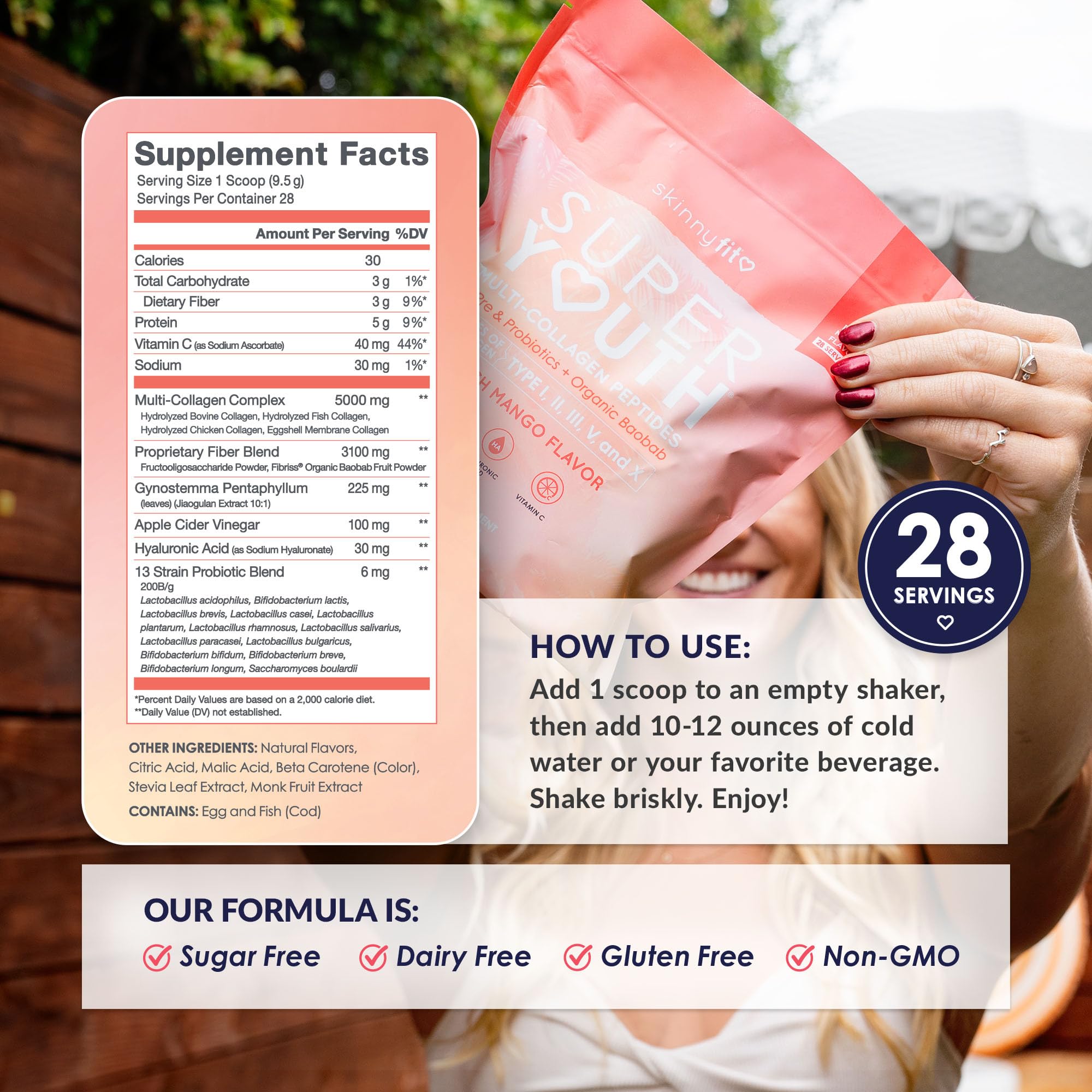 SkinnyFit comparación de tamaño del envase y dosis por porción