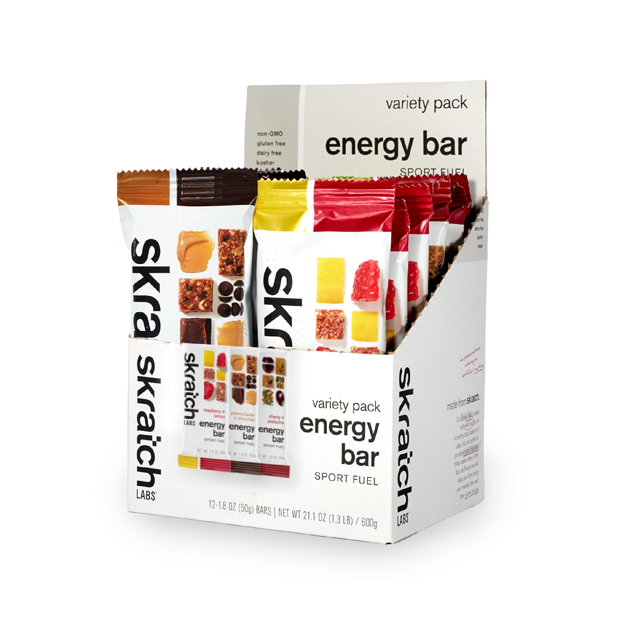 Skratch Labs empaque frontal mostrando variedad y beneficios energéticos