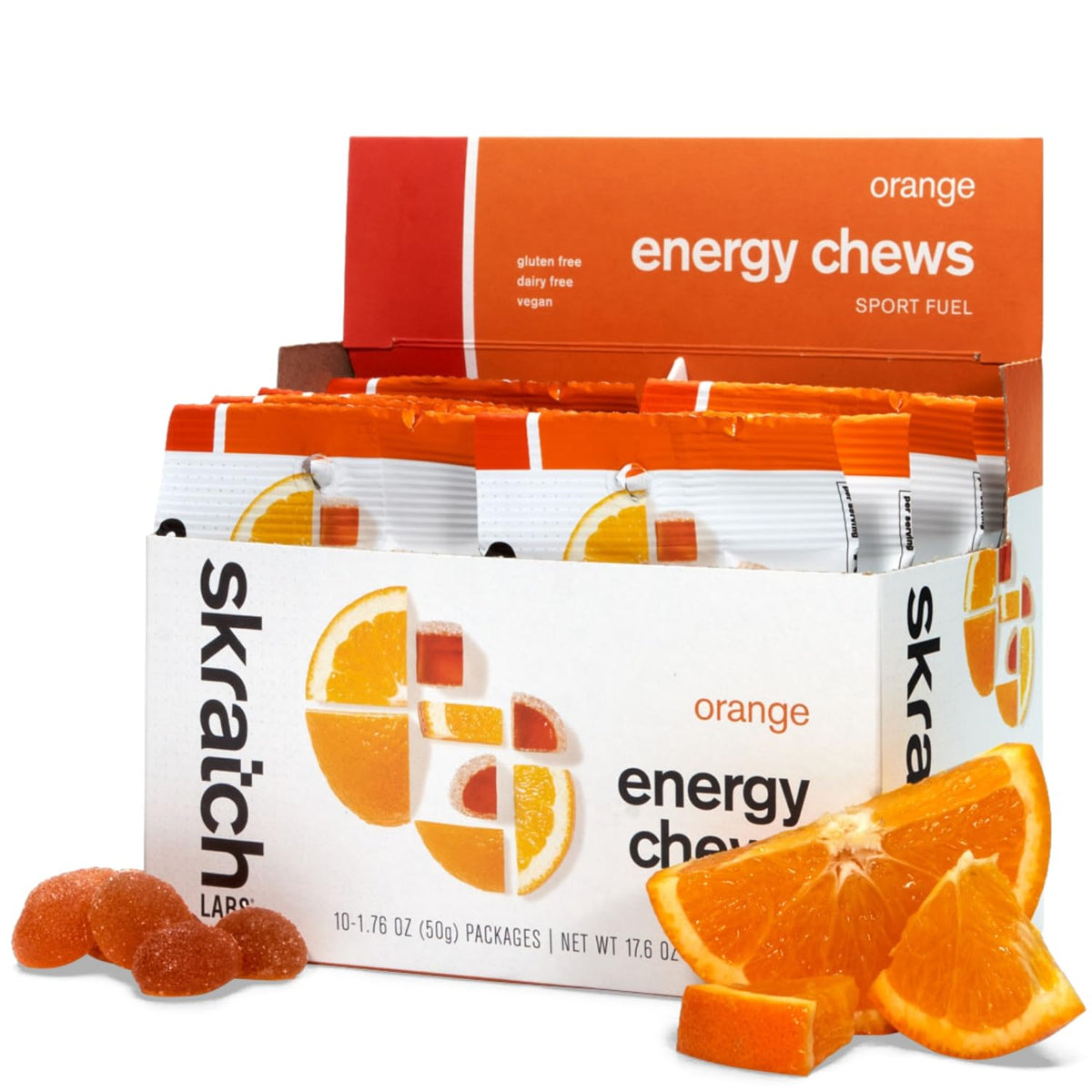 Skratch Labs empaque frontal naranja mostrando el pack y beneficios rápidos