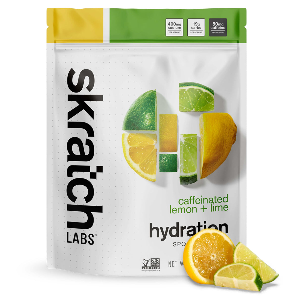 Skratch Labs frente del empaque mostrando sabor limón lima y beneficios