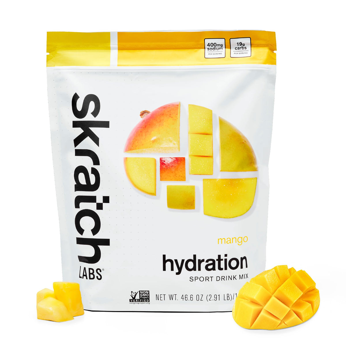 Skratch Labs frente del envase con diseño claro y beneficios visibles