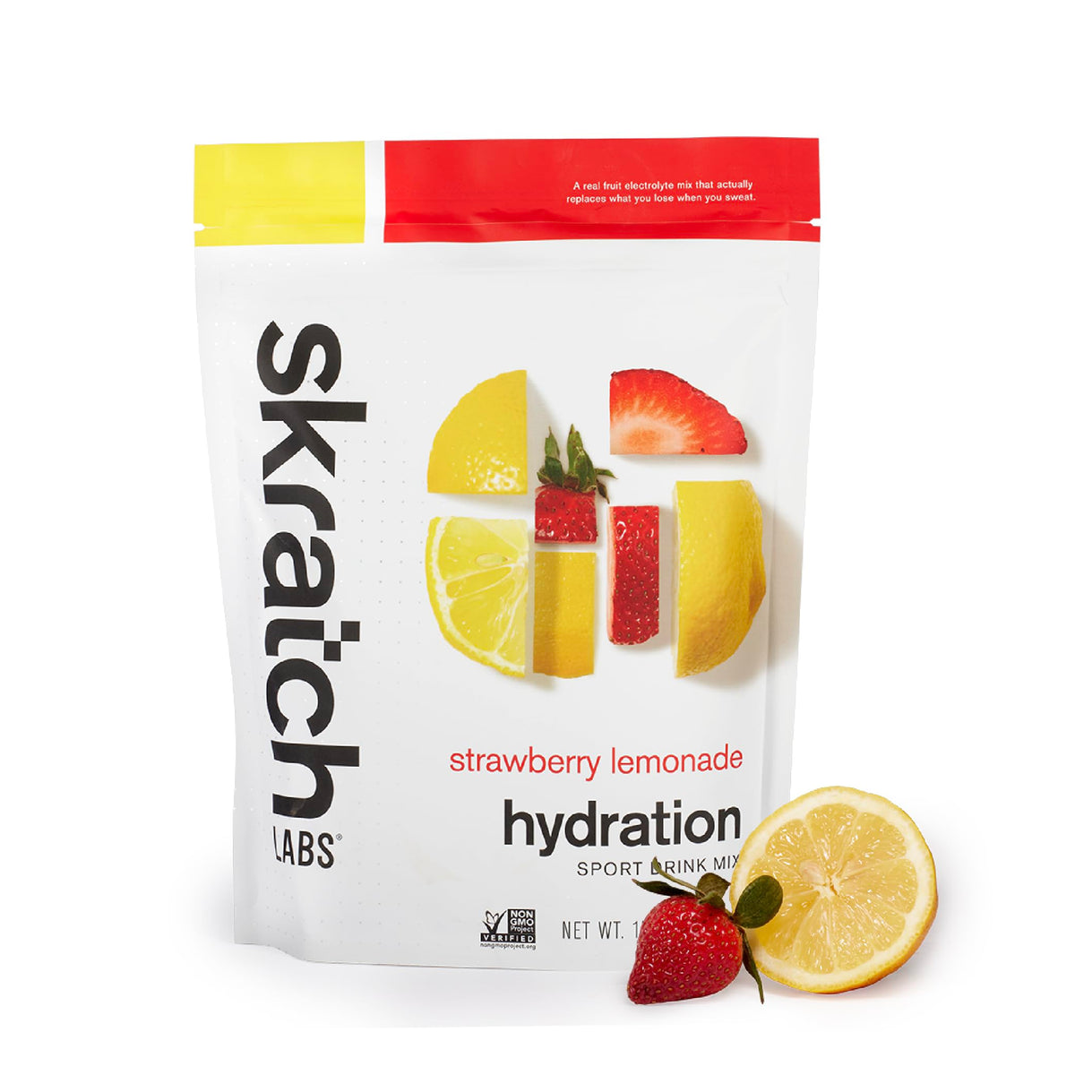 Skratch Labs frente del envase, claridad de ingredientes y beneficios