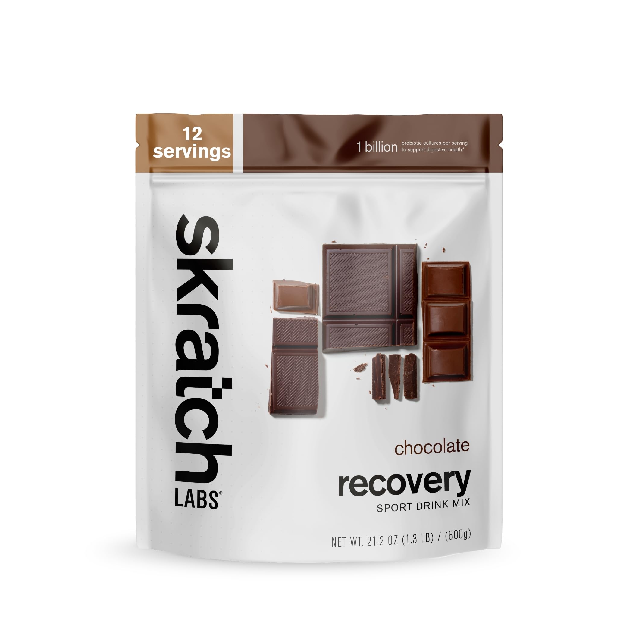 Skratch Labs frente del envase mostrando 12 porciones y beneficios