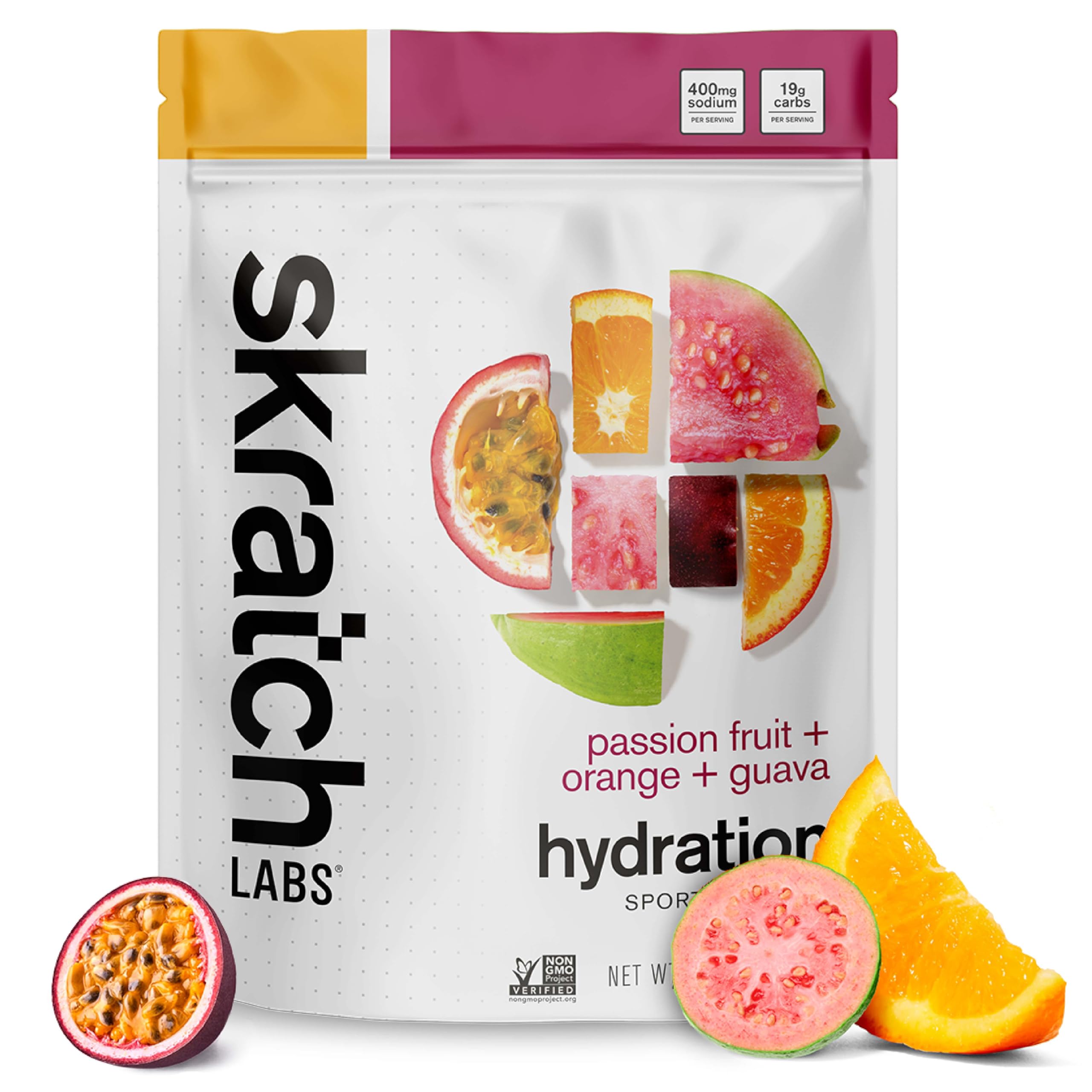 Skratch Labs frente del envase mostrando marca y 20 raciones, fácil identificación