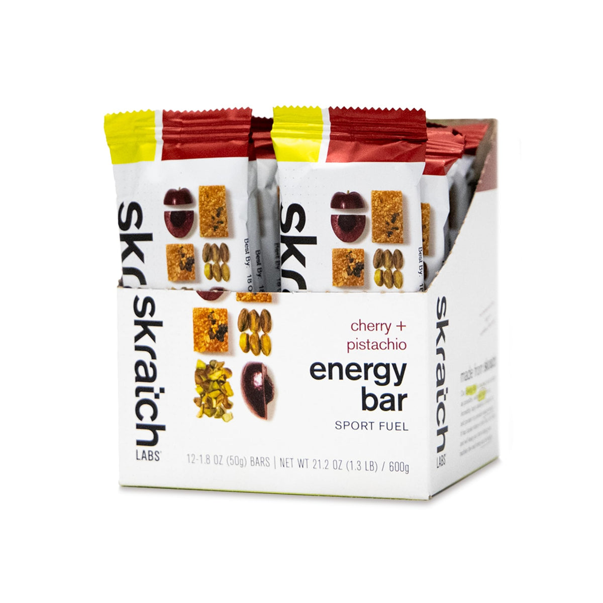 Skratch Labs paquete frontal Cherry + Pistachio mostrando diseño y cantidad 12