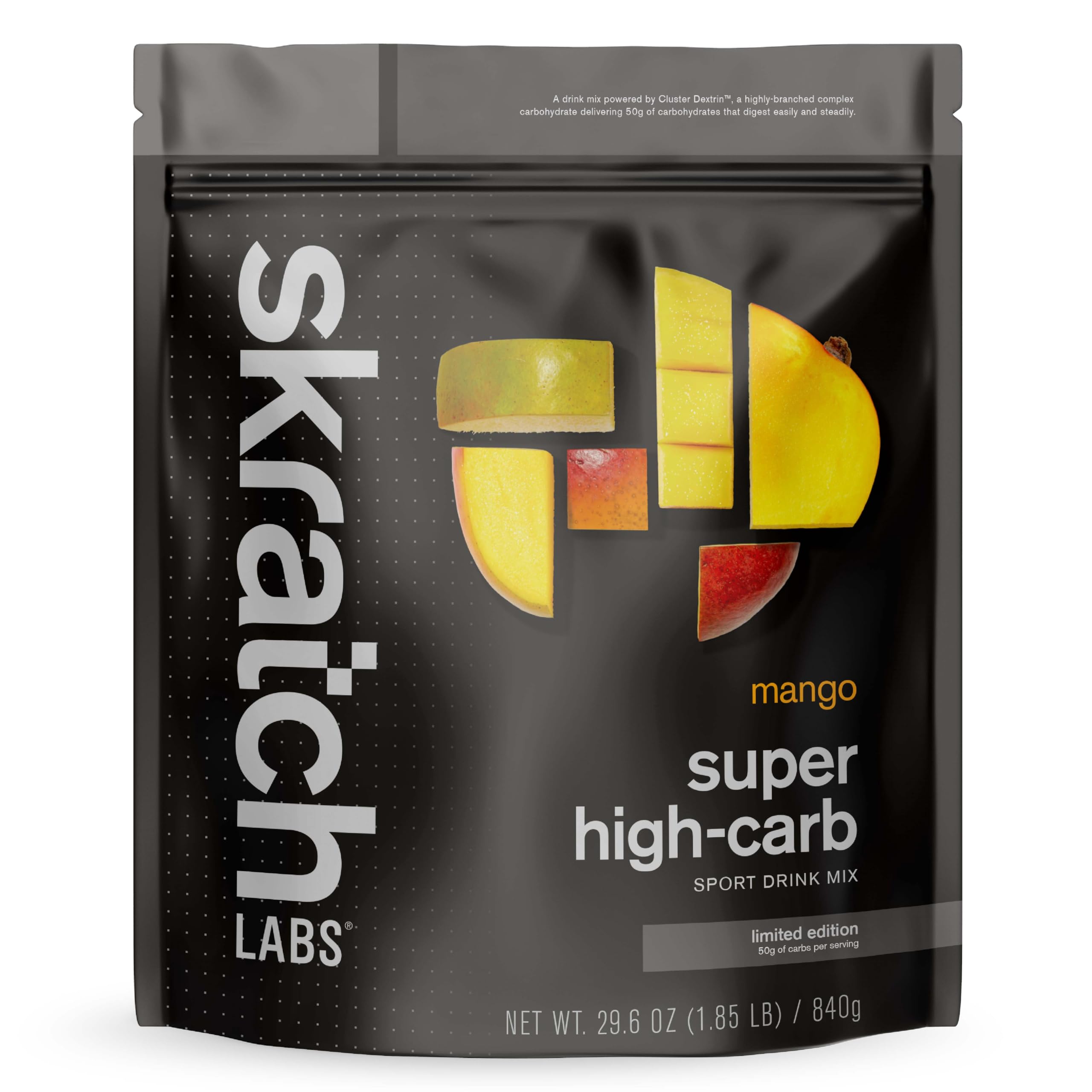 Skratch Labs frente del envase mango mostrando etiqueta clara y naturalidad