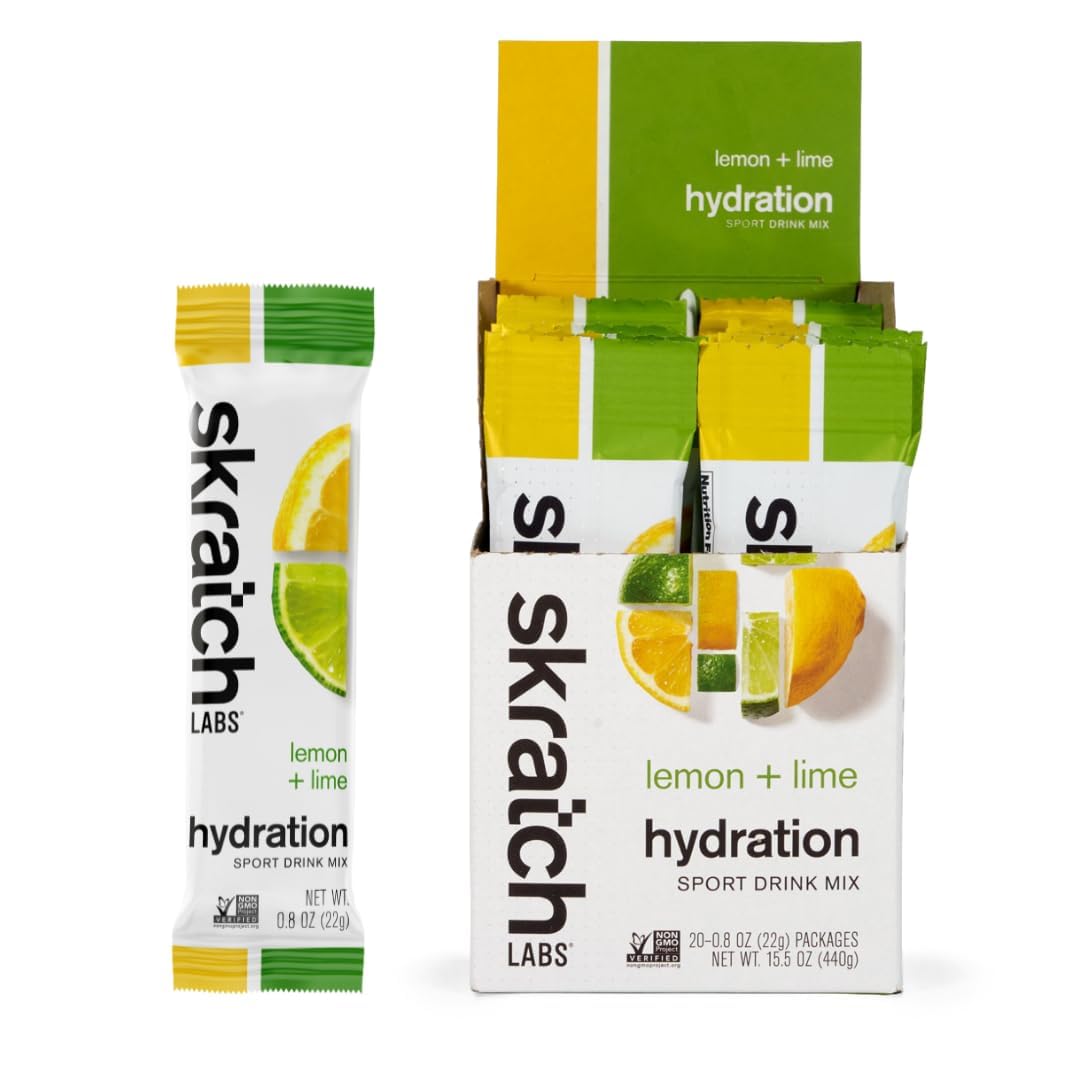 Skratch Labs empaque frontal Lemon Lime mostrando porciones fáciles
