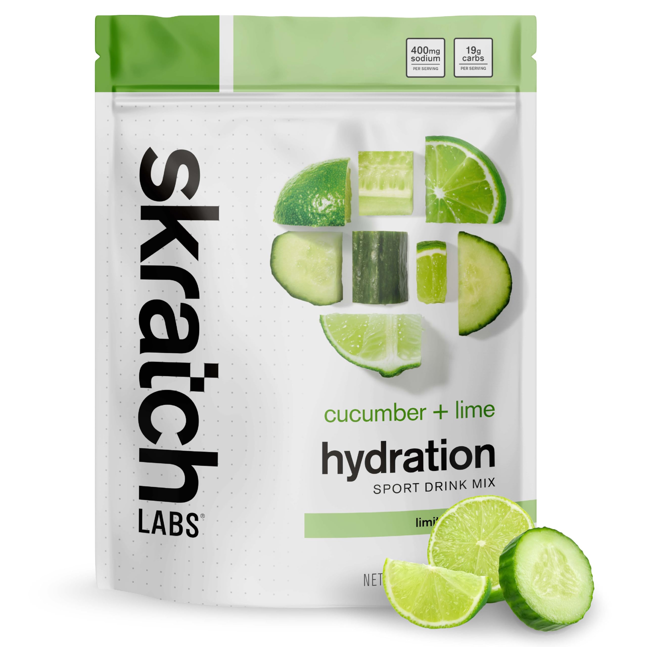 Skratch Labs vista frontal del envase mostrando el diseño y cantidad