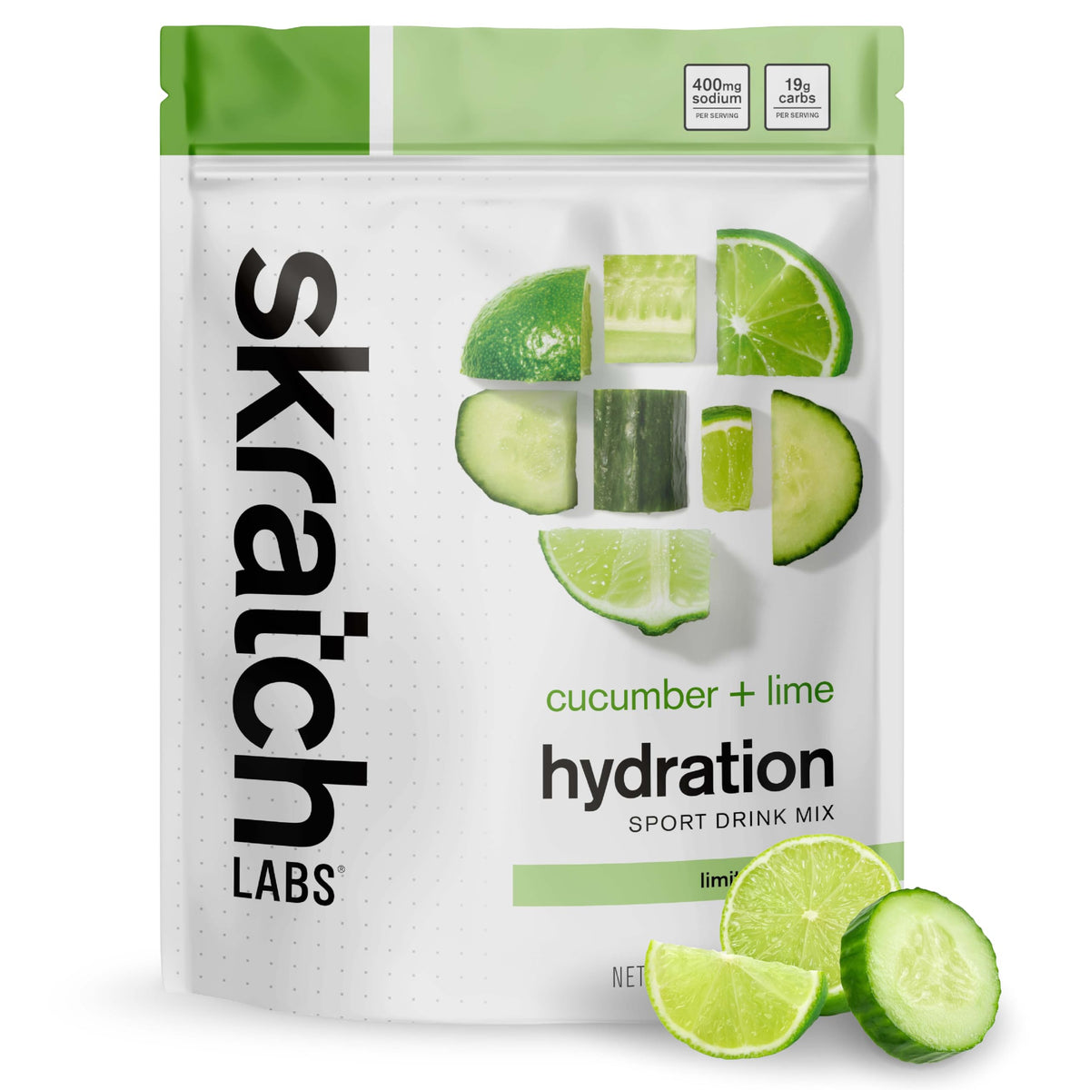 Skratch Labs vista frontal del envase mostrando el diseño y cantidad