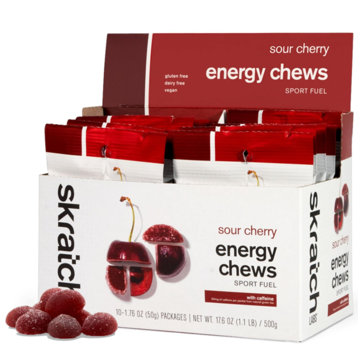 Skratch Labs paquete frontal sour cherry, fácil transporte y visual atractivo