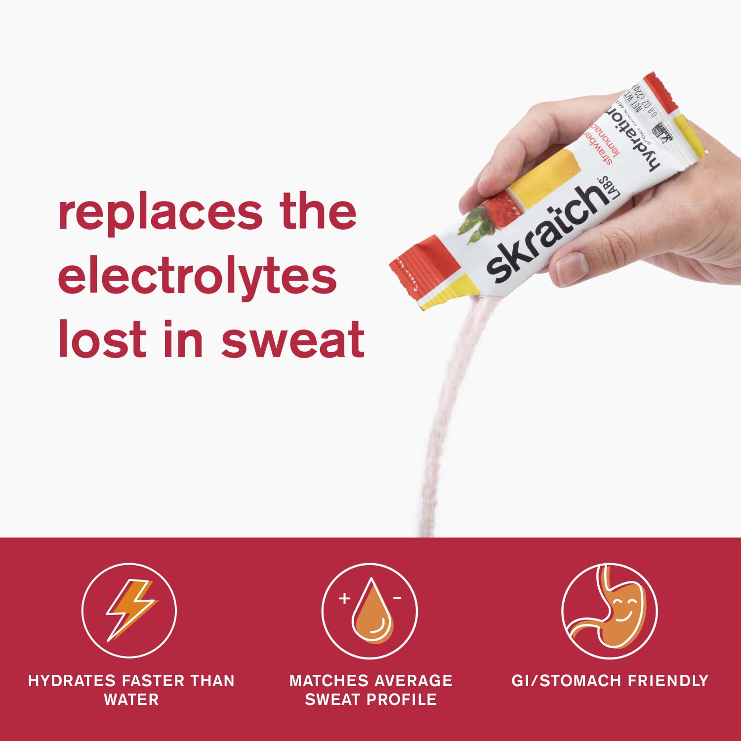 Skratch Labs sobre abierto listo para mezclar con agua y fácil transporte