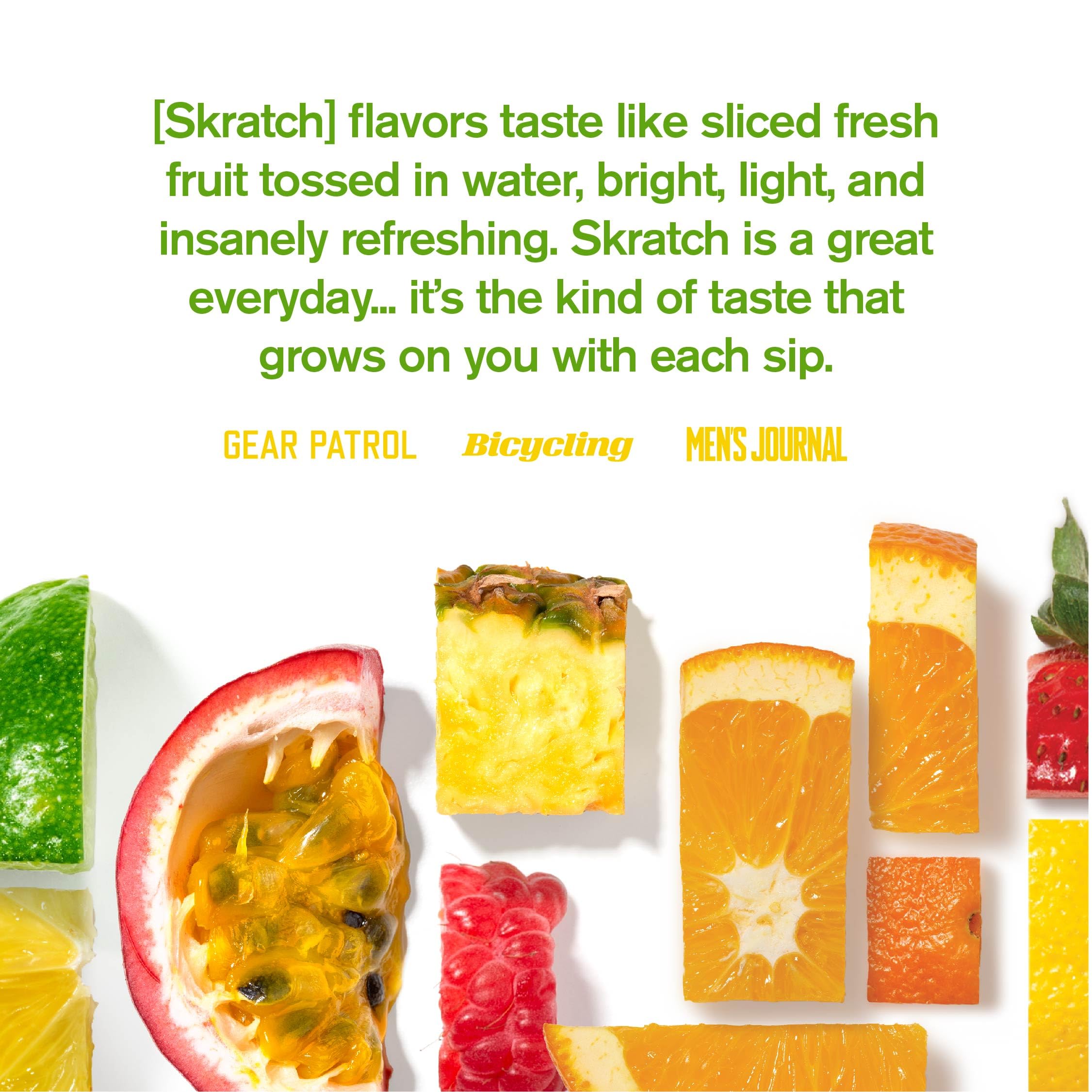 Skratch Labs etiqueta del paquete indicando ingredientes limpios y sin aditivos