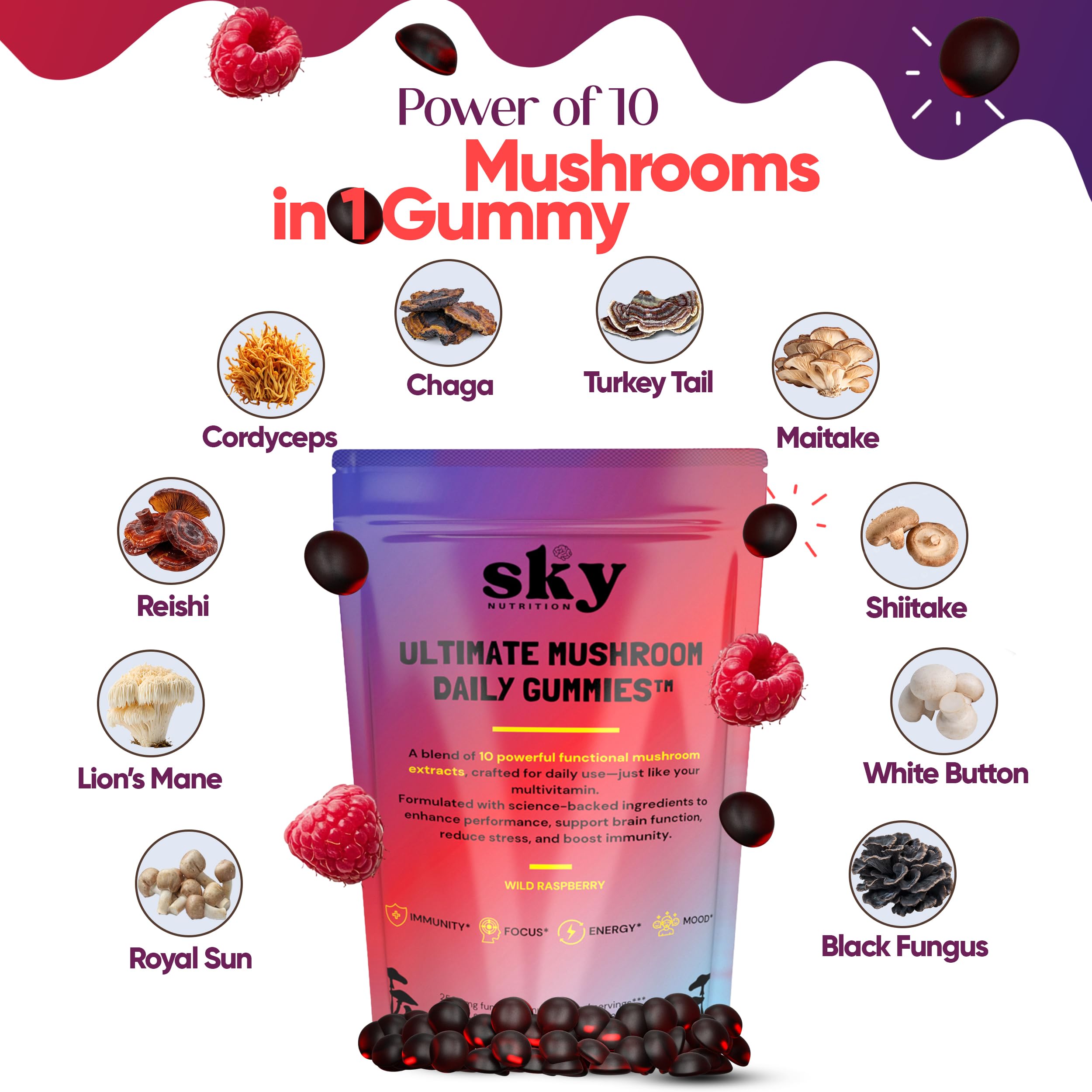 SkyNutrition gomitas con frambuesas resaltando sabor natural agradable