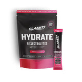 SLAMIT! paquete frontal mostrando sobres Watermelon y beneficios de hidratación