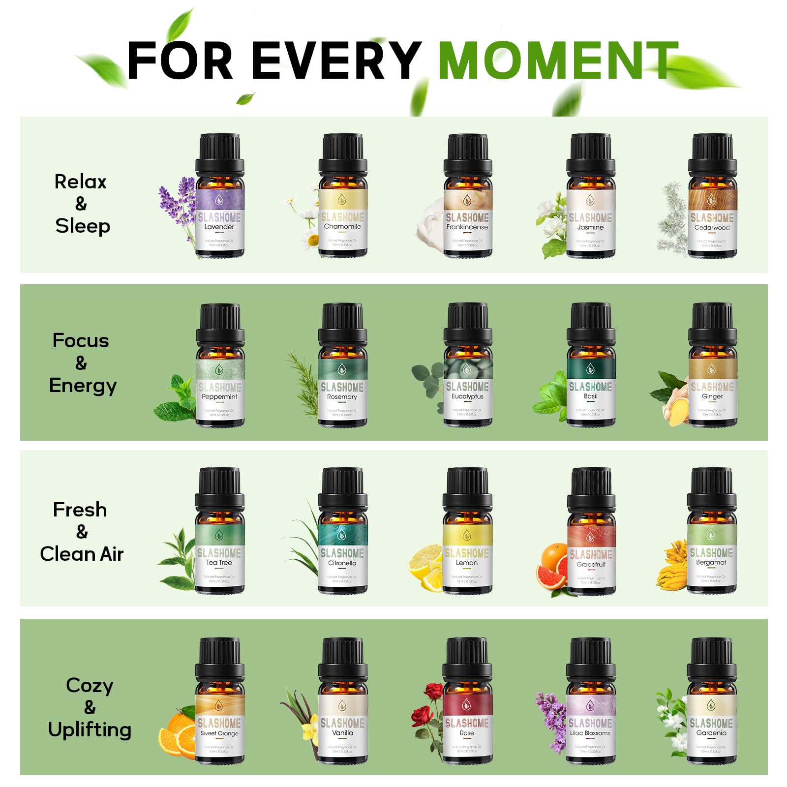 slashome frascos alineados sobre mesa mostrando variedad de aromas y colores
