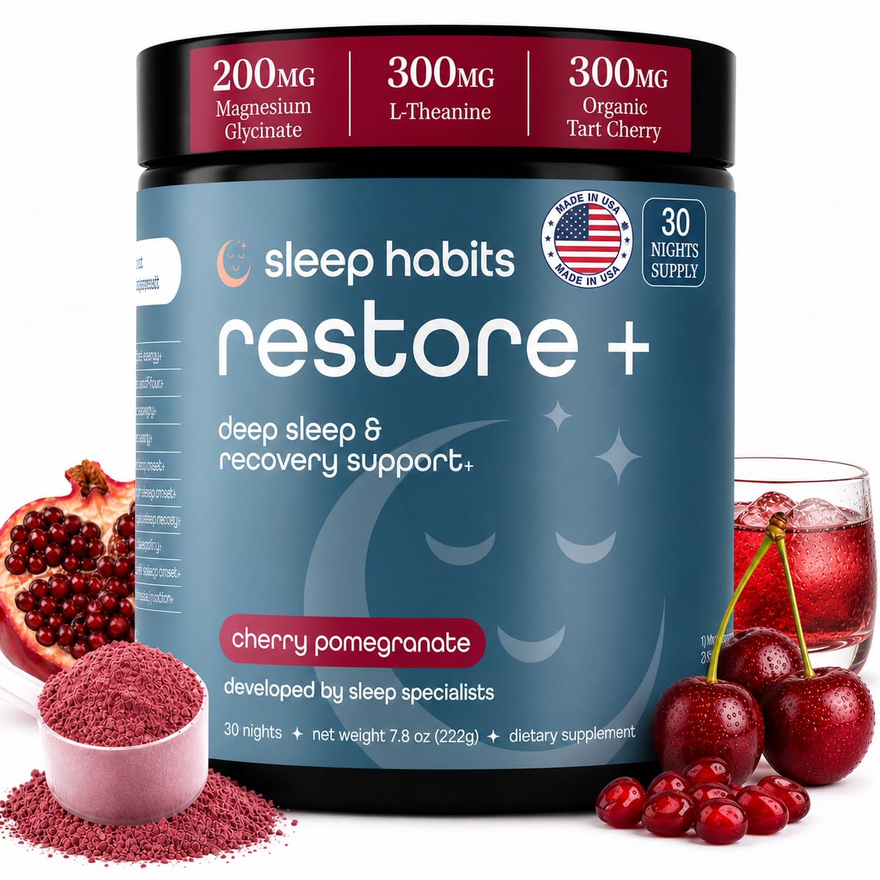 Sleep Habits envase Restore frontal mostrando diseño y sabor