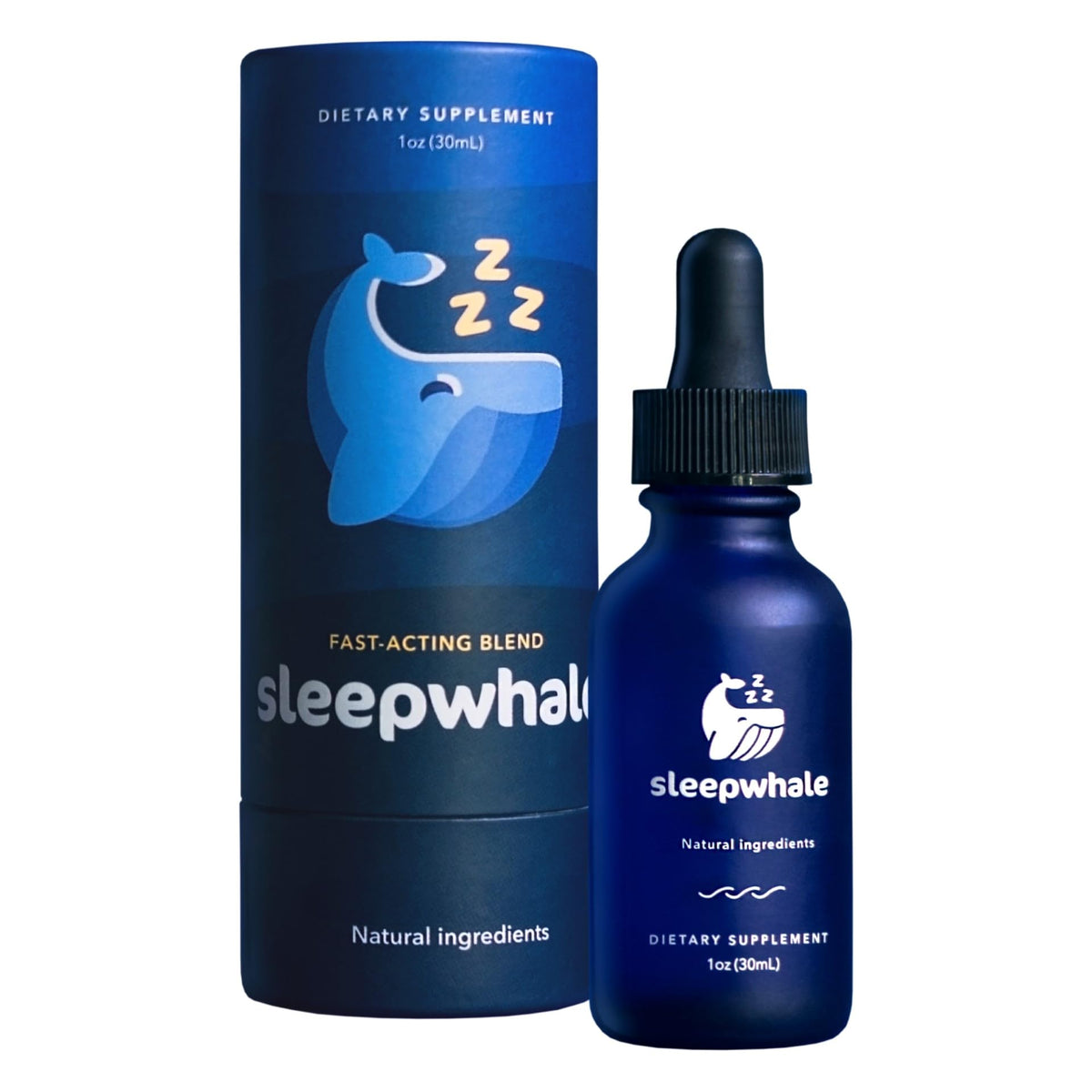Sleepwhale frasco frontal mostrado, claridad de marca y fácil dosificación