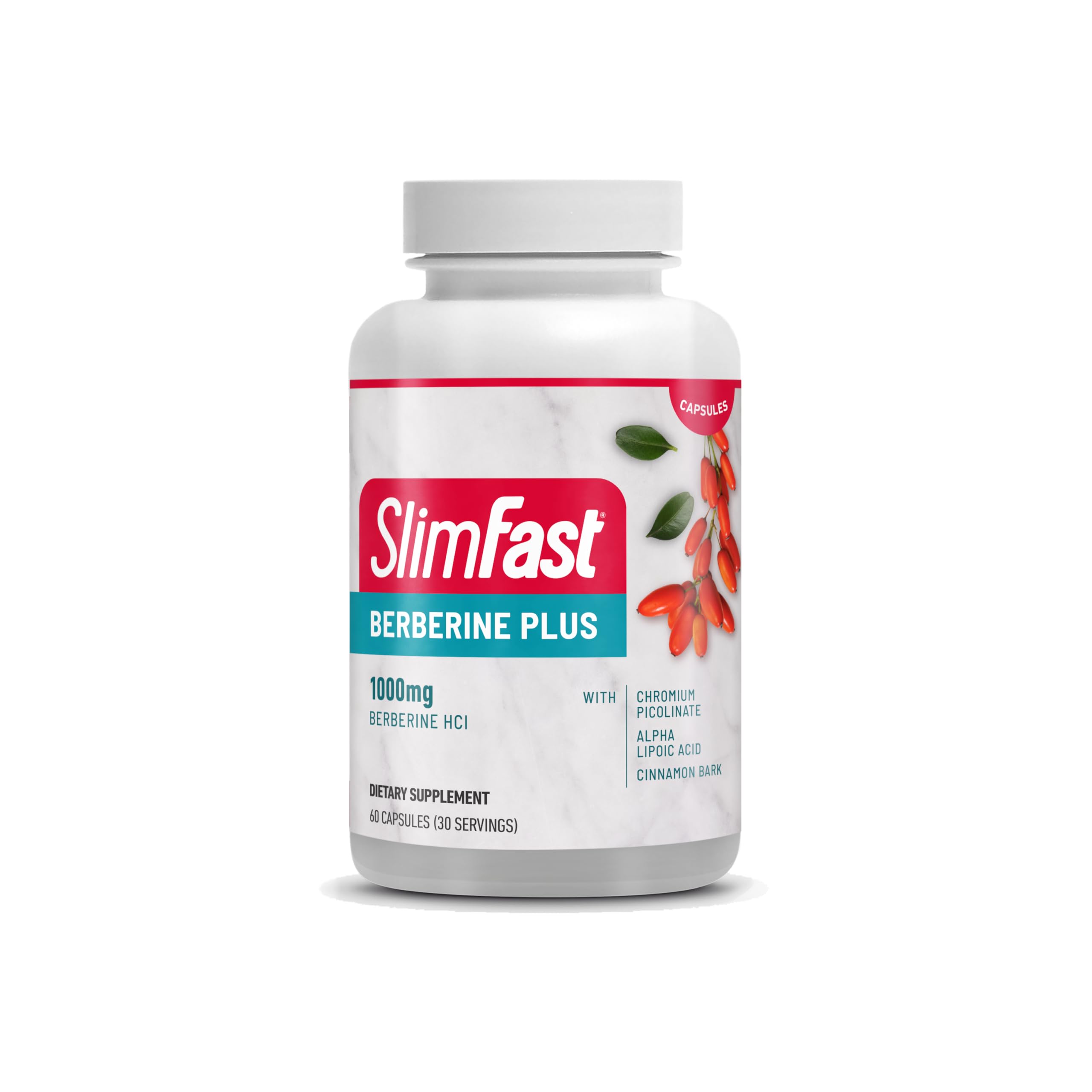SlimFast botella frontal mostrando las cápsulas y conveniencia