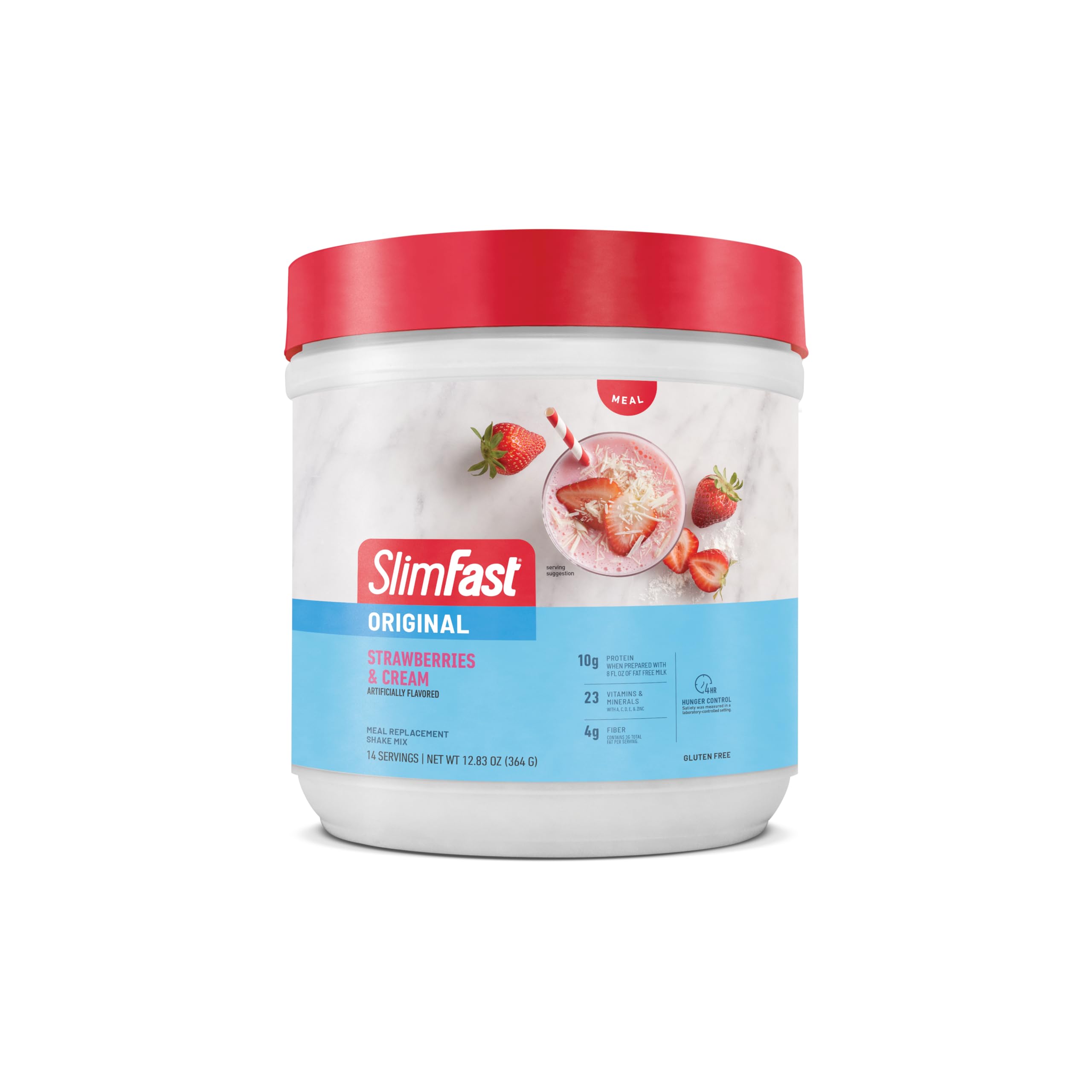 SlimFast etiqueta nutricional legible mostrando calorías y proteínas