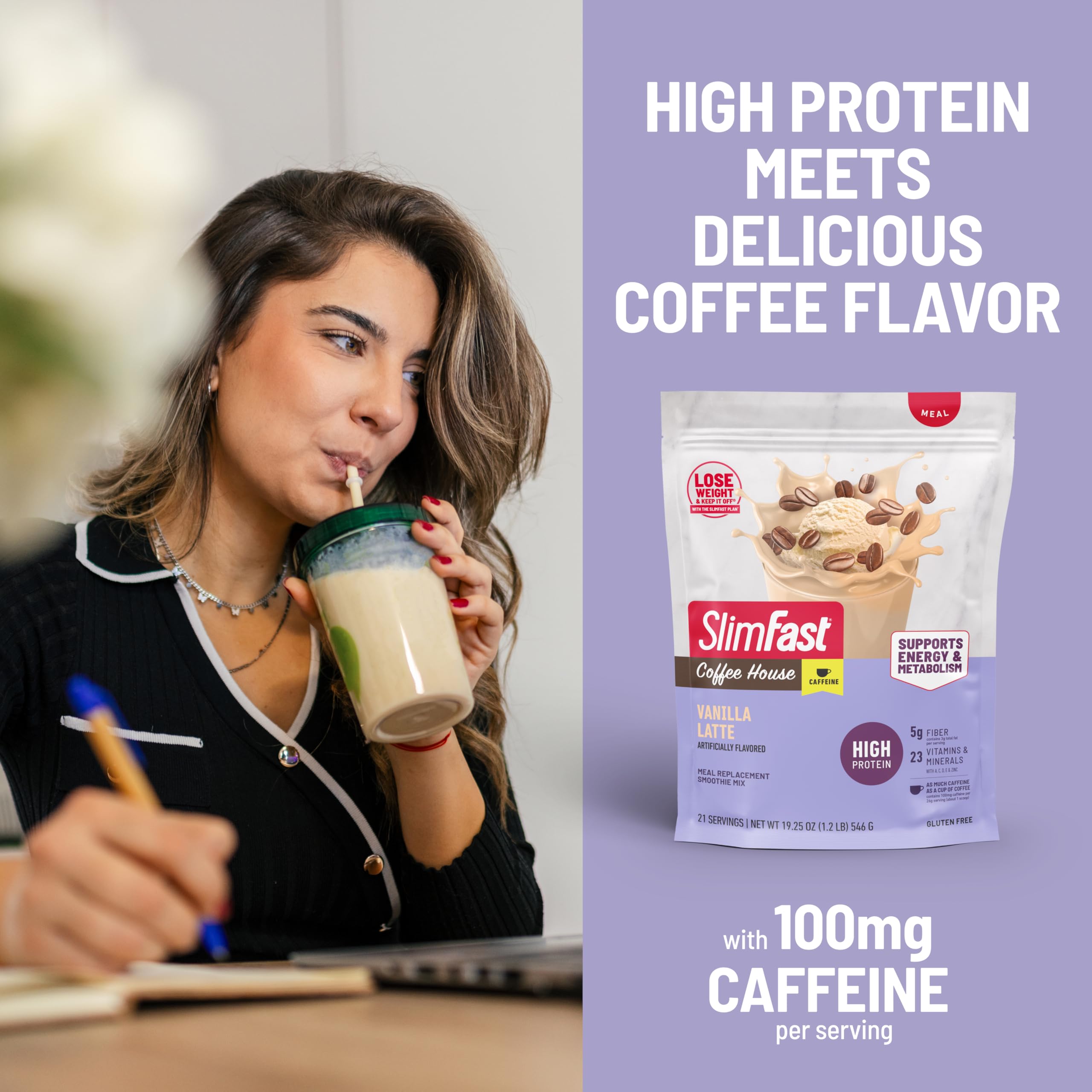 SlimFast etiqueta de ingredientes, vitaminas y minerales visibles