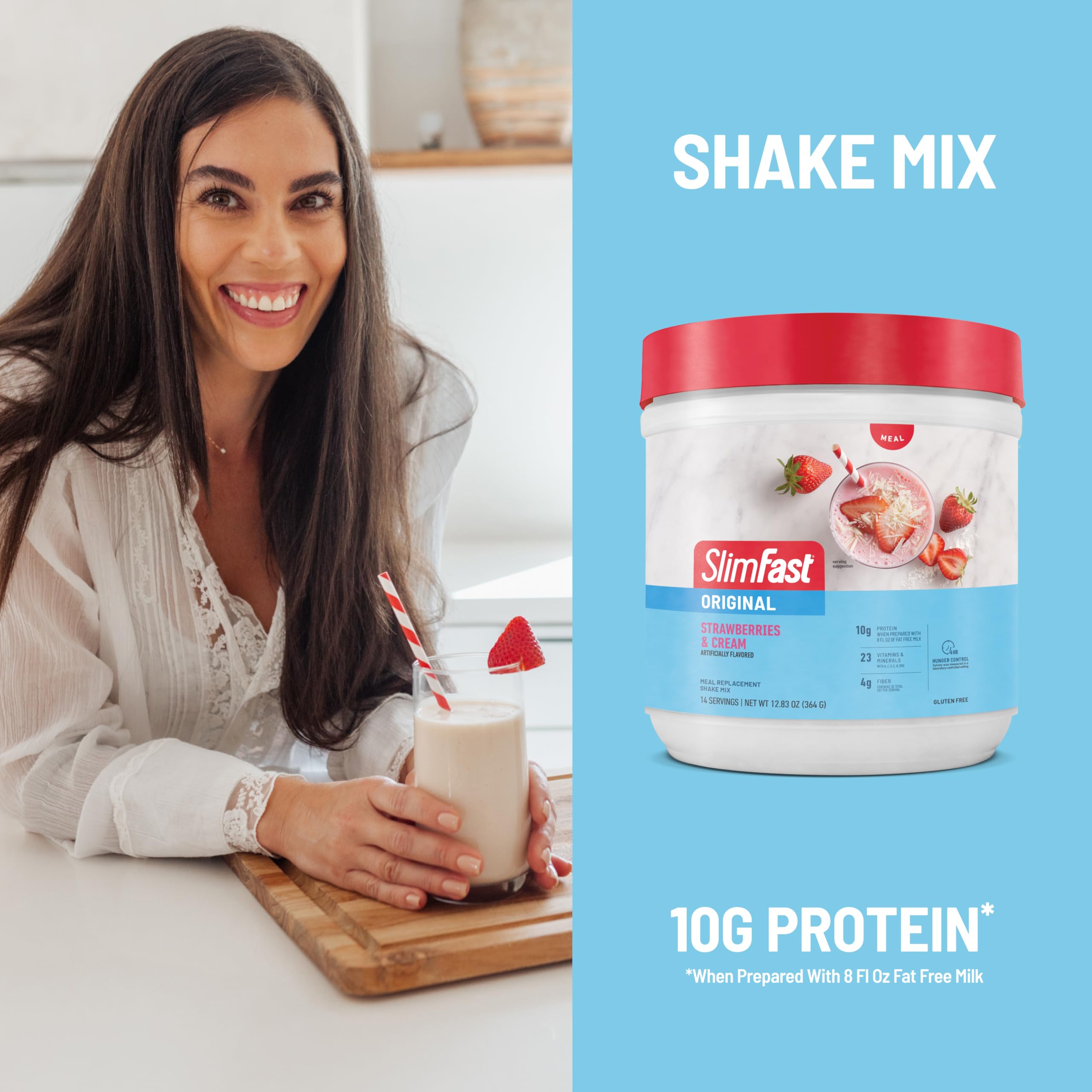 SlimFast representación de vitaminas e ingredientes equilibrados