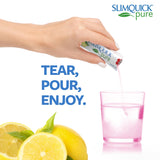 SlimQuick vaso con bebida rosa limón listo para consumir y refrescar