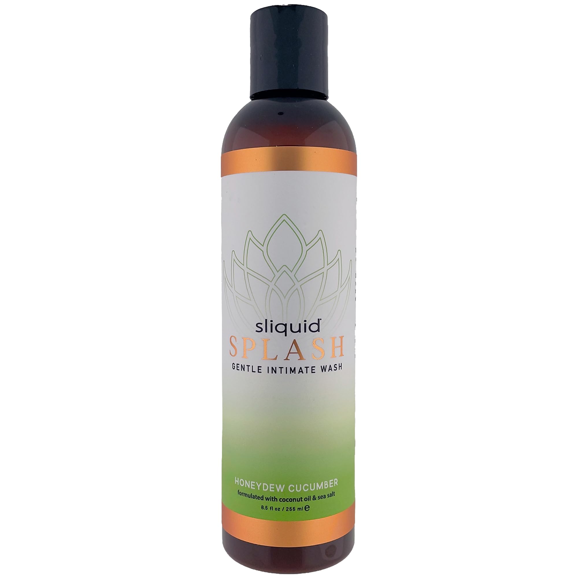 Sliquid Splash envase frontal 8.5 oz mostrando etiqueta y fragancia honeydew cucumber