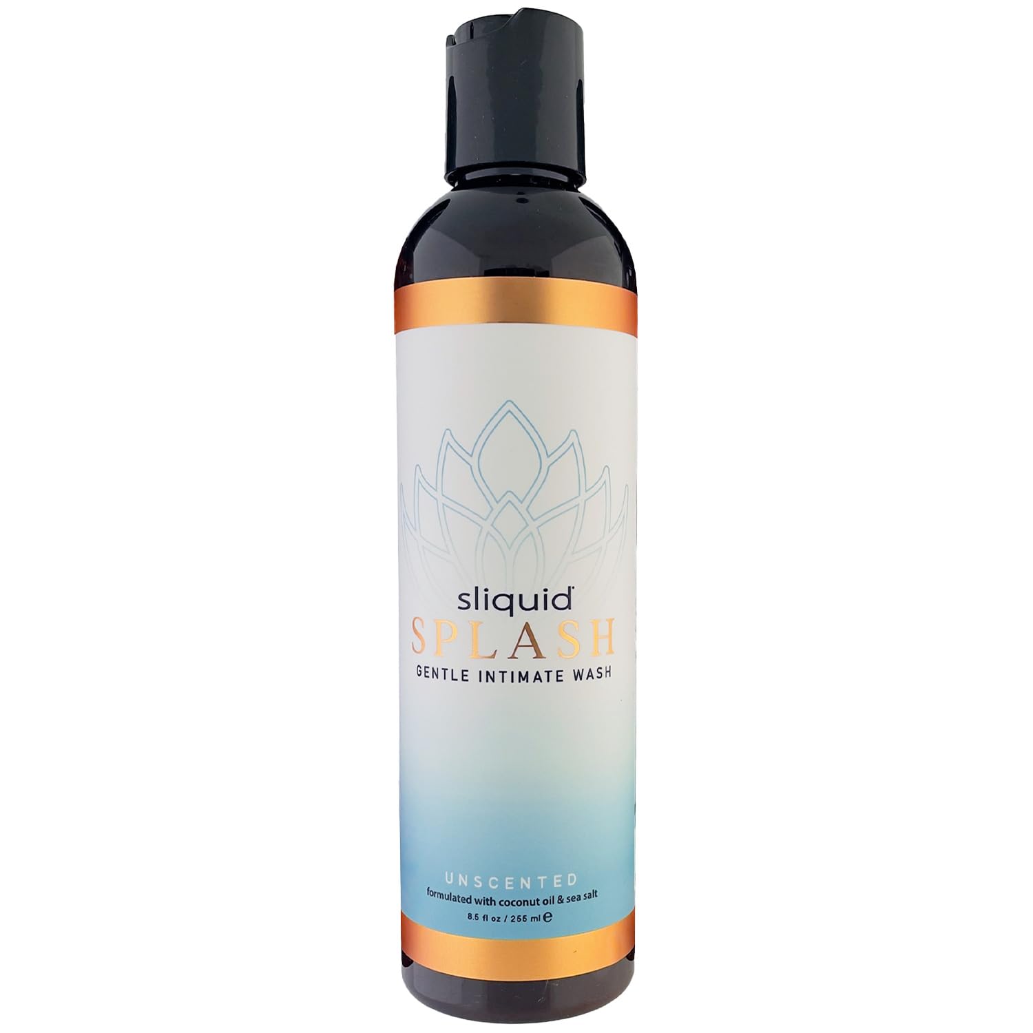Sliquid Splash frontal del envase mostrando etiqueta y beneficio de limpieza suave