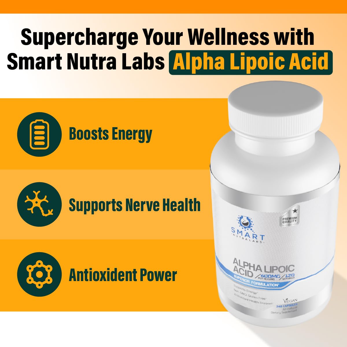 Smart Nutra Labs cápsulas esparcidas sobre fondo blanco para apreciar forma y color