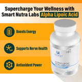 Smart Nutra Labs cápsulas esparcidas sobre fondo blanco para apreciar forma y color