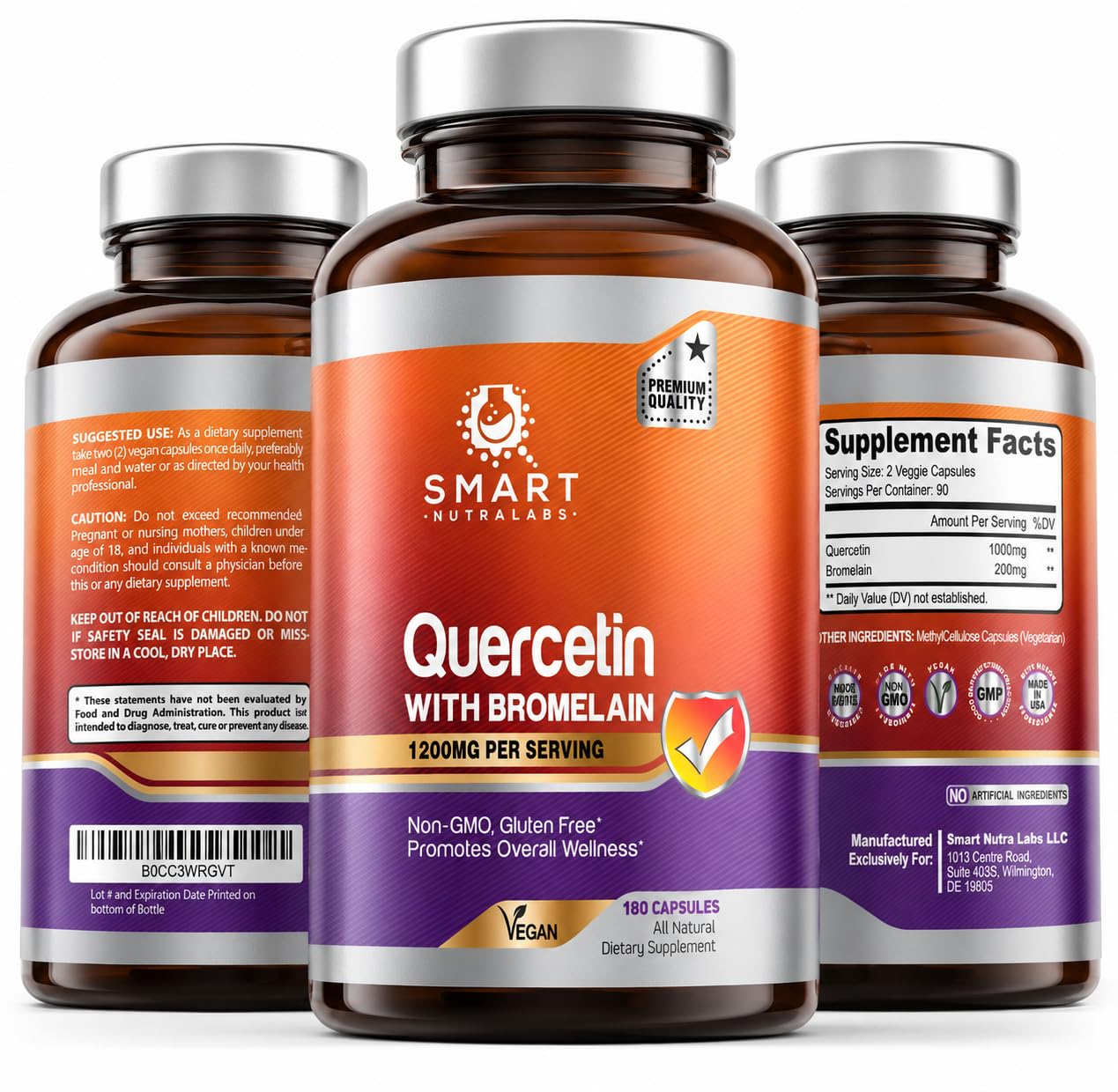 Smart Nutra Labs frasco frontal mostrando etiqueta clara y beneficios