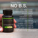 Etiqueta SmarterVitamins destacando K2VITAL y polvo de kale como ingredientes