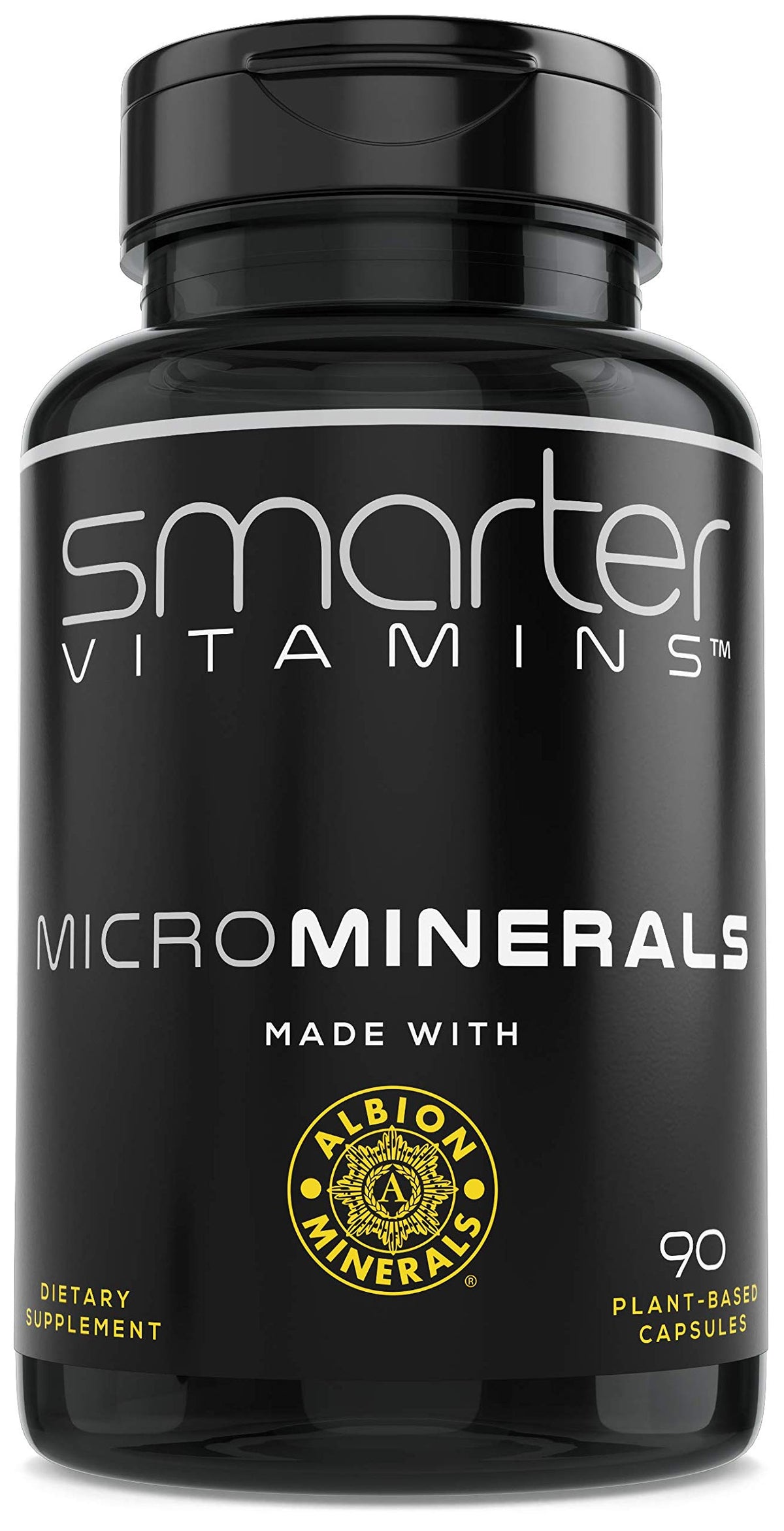 SmarterVitamins envase frontal mostrando 90 cápsulas veganas y beneficios claros