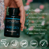 SmarterVitamins botella abierta con softgels visibles para cantidad y presentación