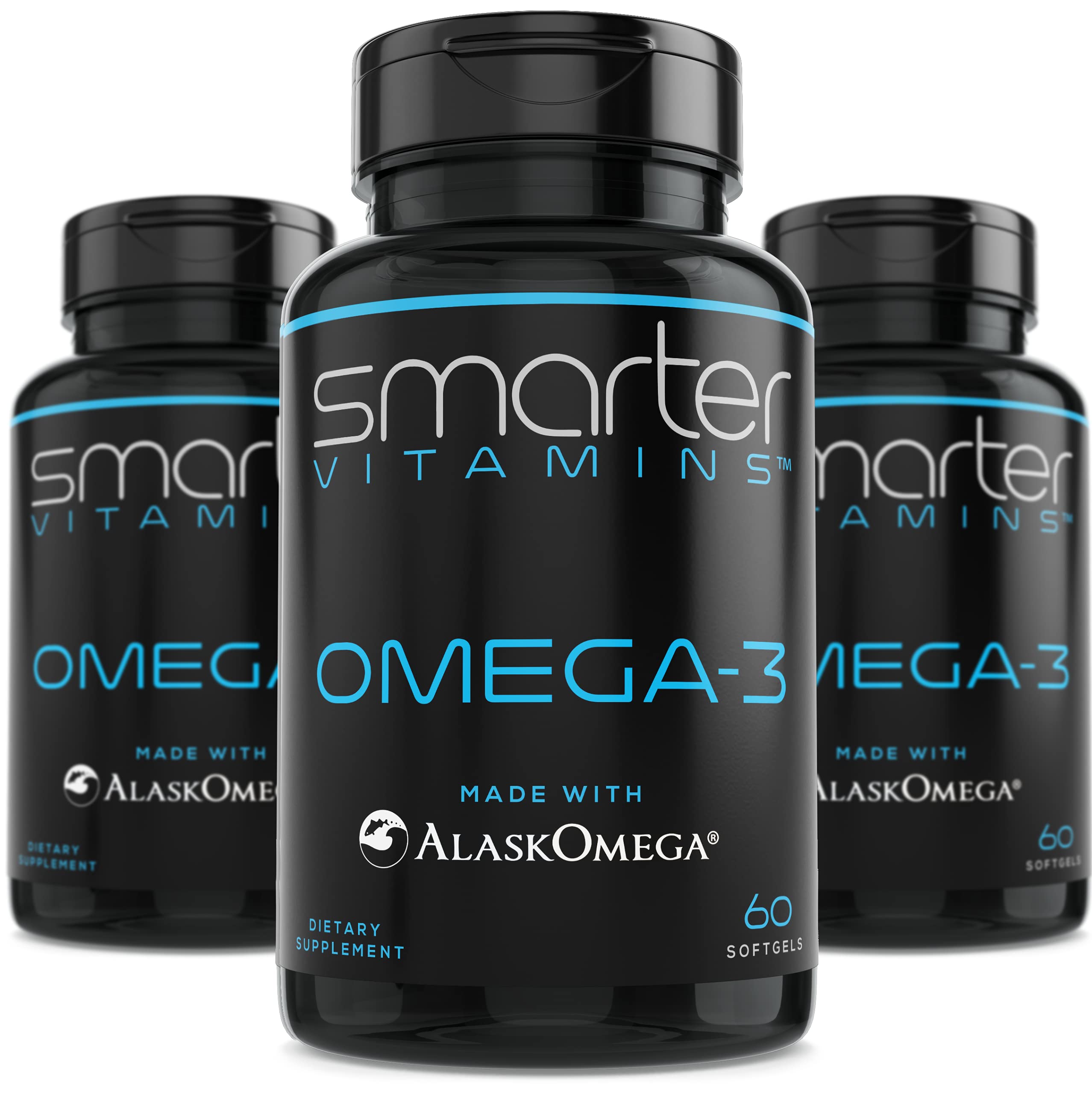 SmarterVitamins pack frontal mostrando tres frascos y beneficios claros