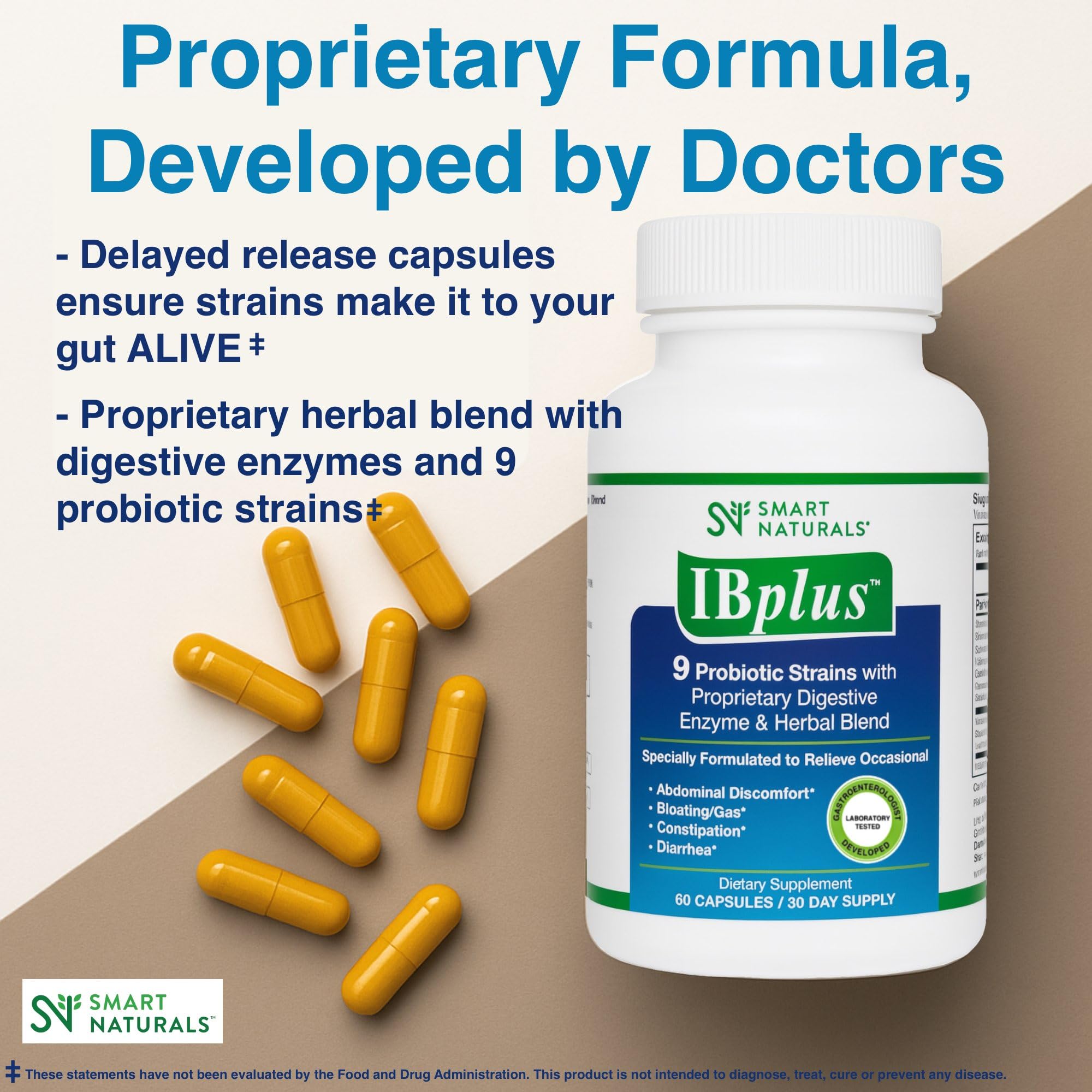 smartnaturals IBplus etiqueta con ingredientes clave y certificaciones visibles