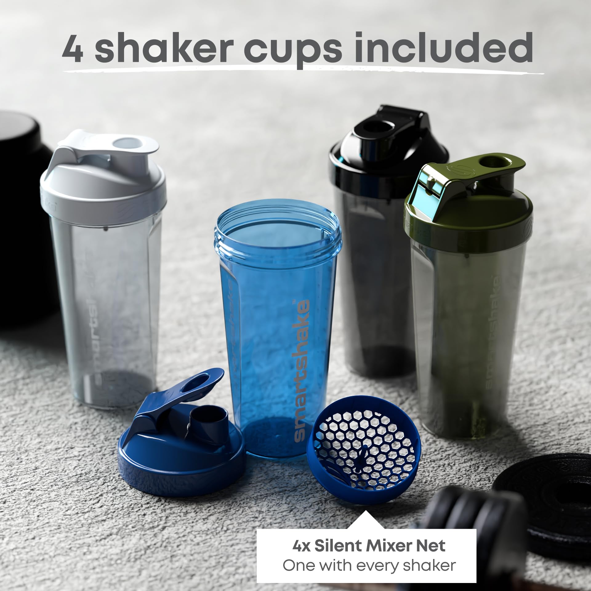 Smartshake pack multicolor enfatizando variedad y organización para varios usuarios