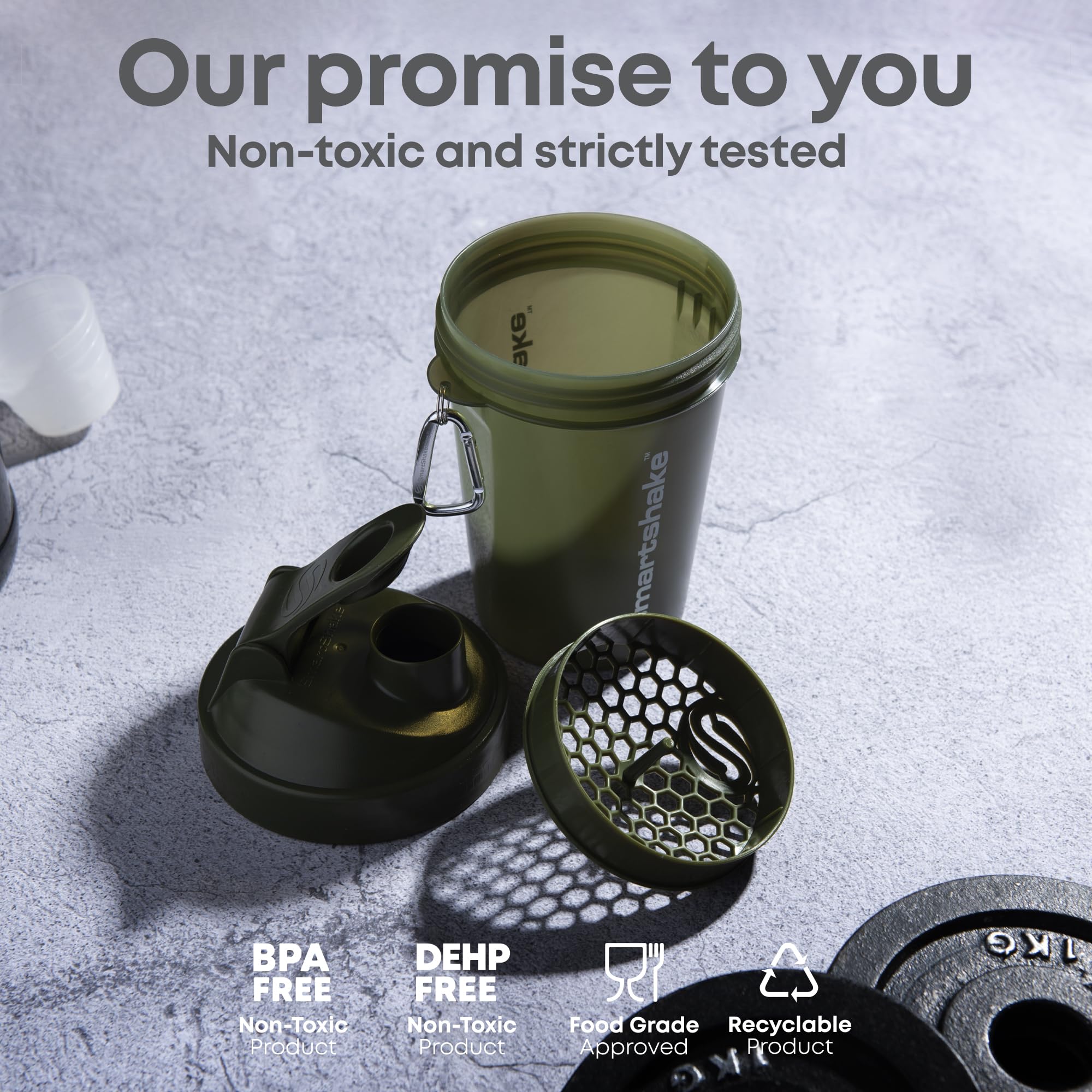 Smartshake Lite etiqueta de materiales sin BPA y embalaje reciclable