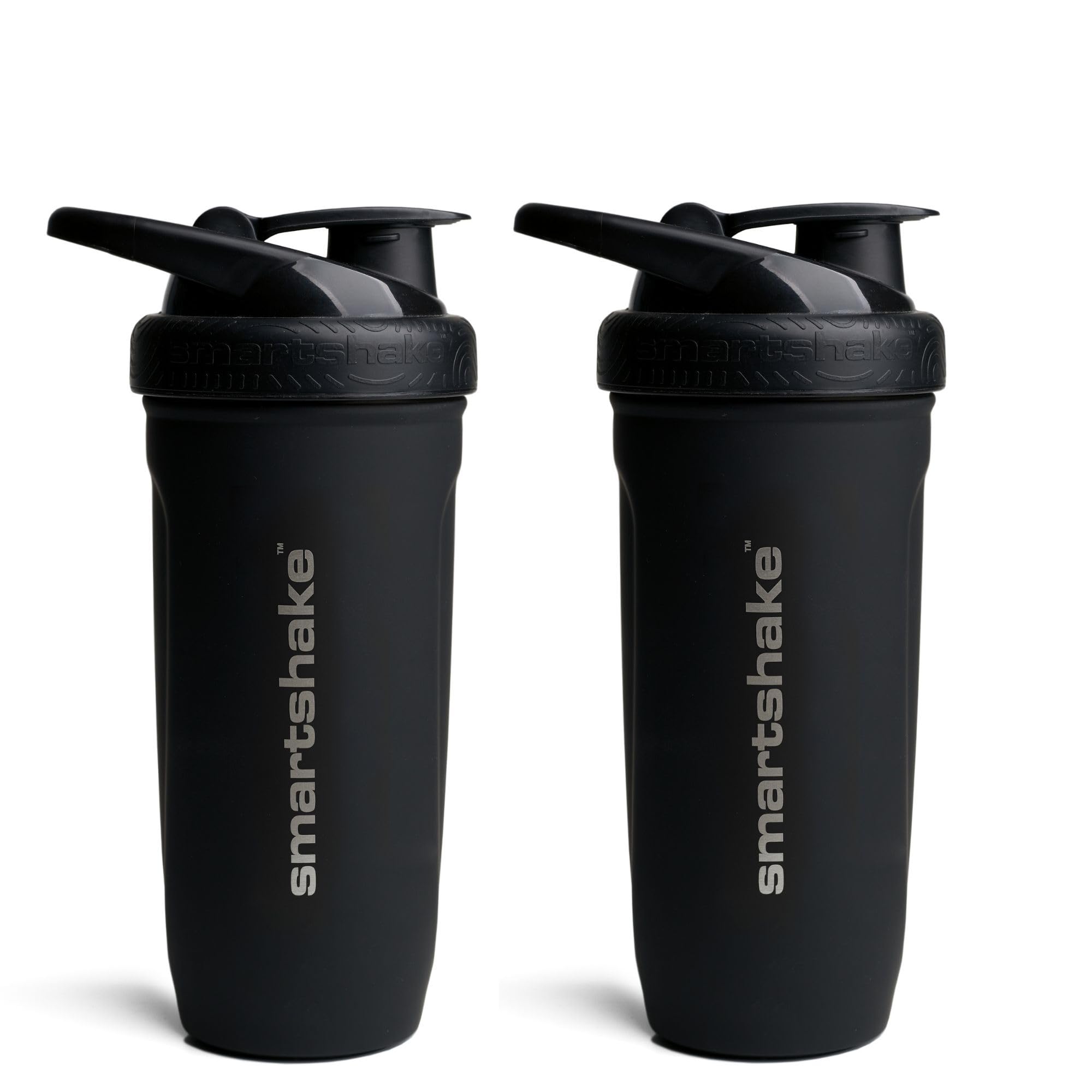 Smartshake Reforce vista frontal del pack de dos botellas negras, ideal para gimnasio