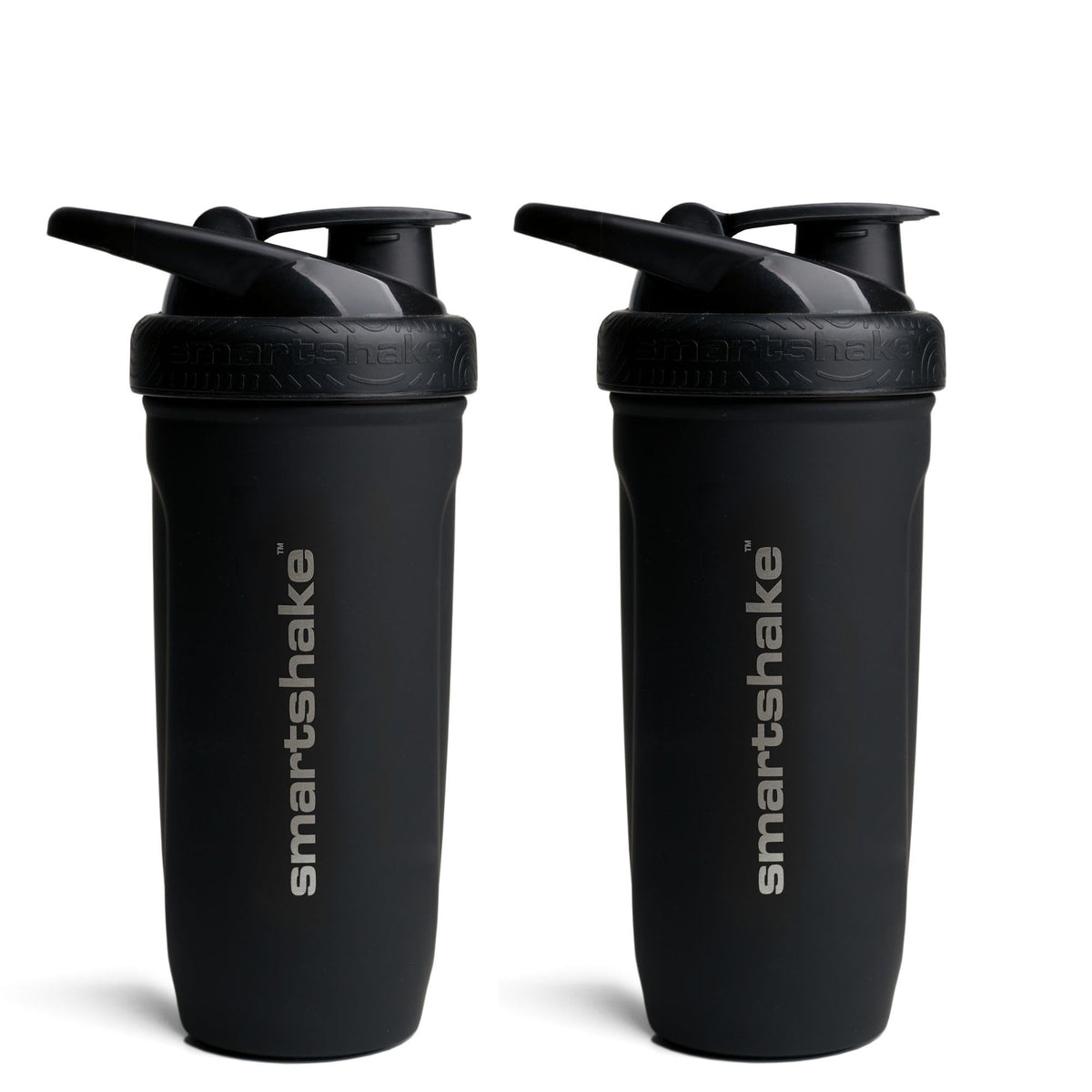 Smartshake Reforce vista frontal del pack de dos botellas negras, ideal para gimnasio