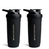 Smartshake Reforce vista frontal del pack de dos botellas negras, ideal para gimnasio